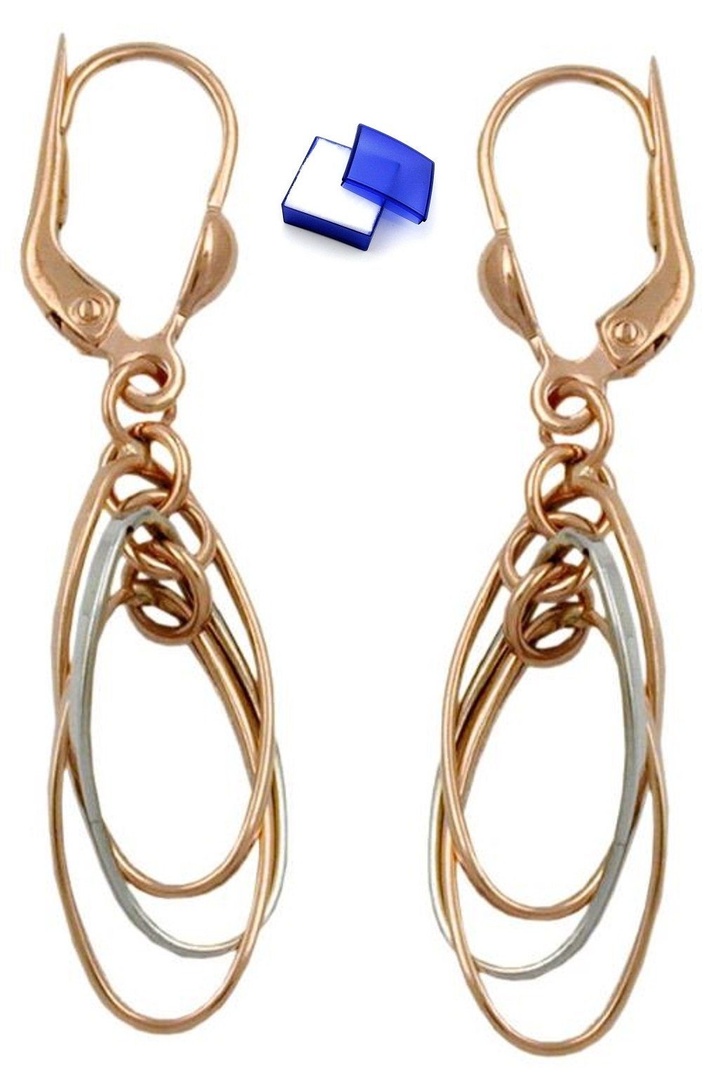 unbespielt Paar Ohrhänger Ohrhänger ovalförmige Ringe Bicolor-Effekt Weißgold Rotgold 43 x 8 mm, Goldschmuck für Damen | Ohrhänger