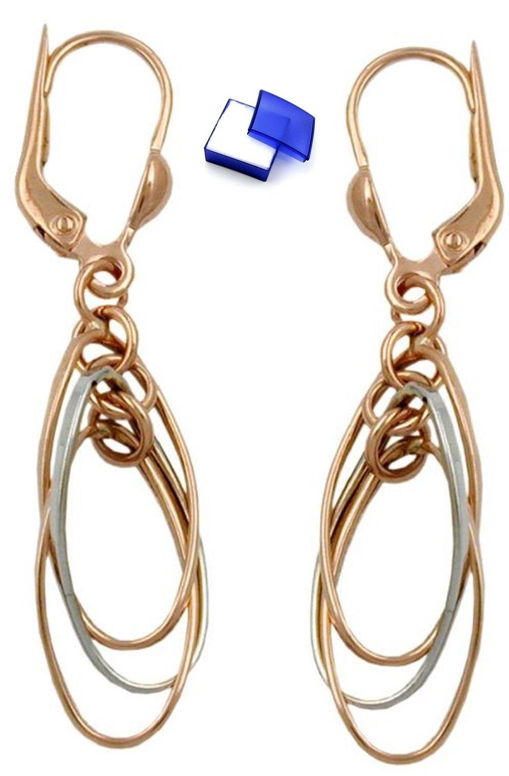unbespielt Paar Ohrhänger Ohrhänger ovalförmige Ringe Bicolor-Effekt Weißgold Rotgold 43 x 8 mm, Goldschmuck für Damen