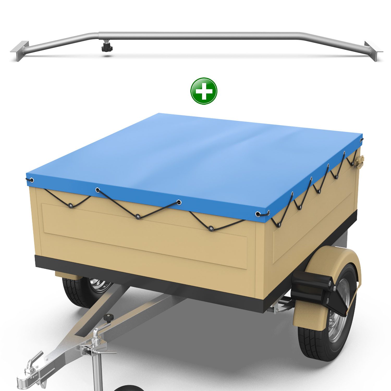 Tarpofix® Schutzplane Anhängerplane DDR Anhänger PVC wasserdicht UV-beständig (Blaue Plane + 1x Planenbügel), Flachplane 140x105 cm + 1x Planenbügel Set