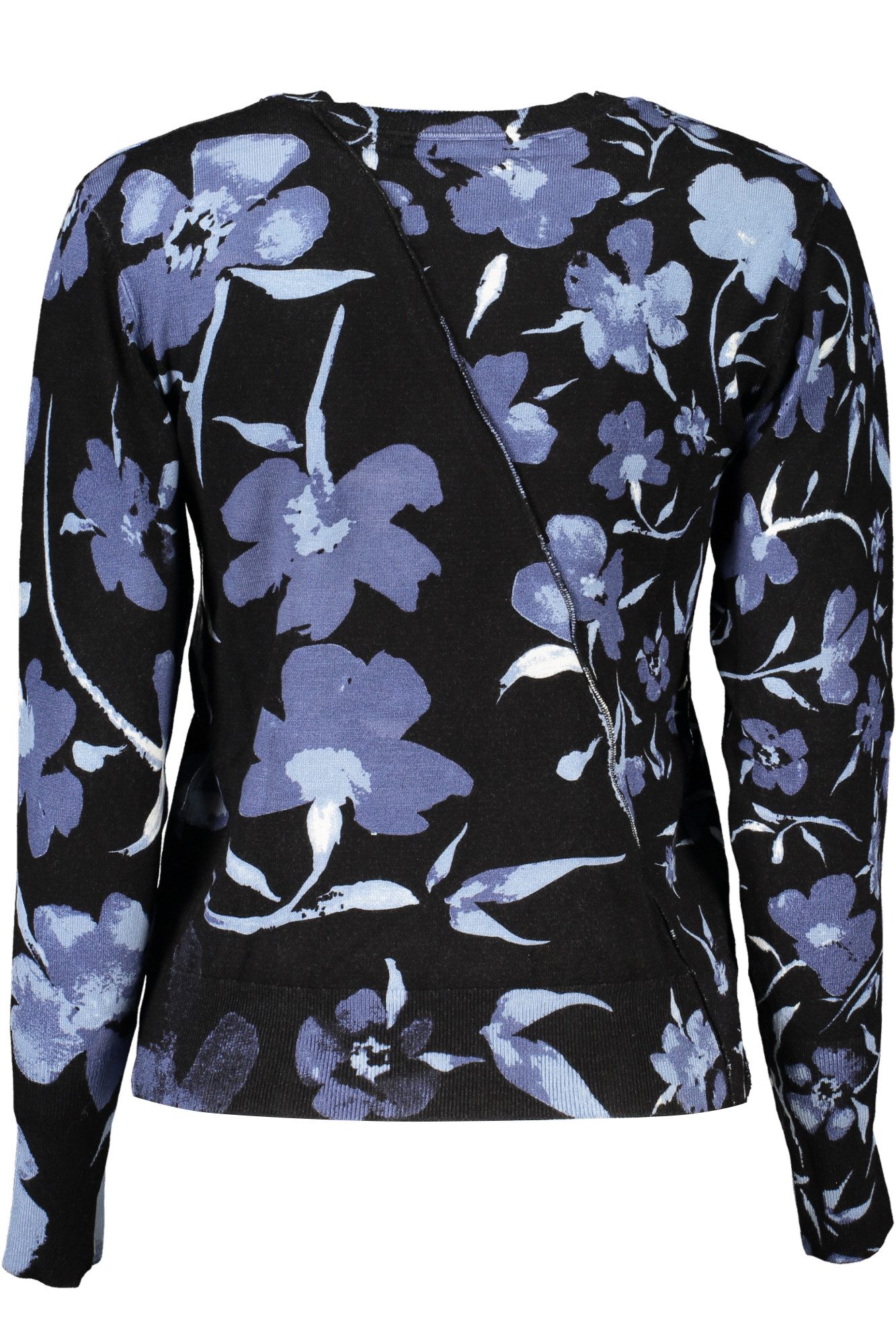 Desigual Strickpullover Schwarzer Damenpullover: Langarm, Rundhals, Kontrastdetails & Druck