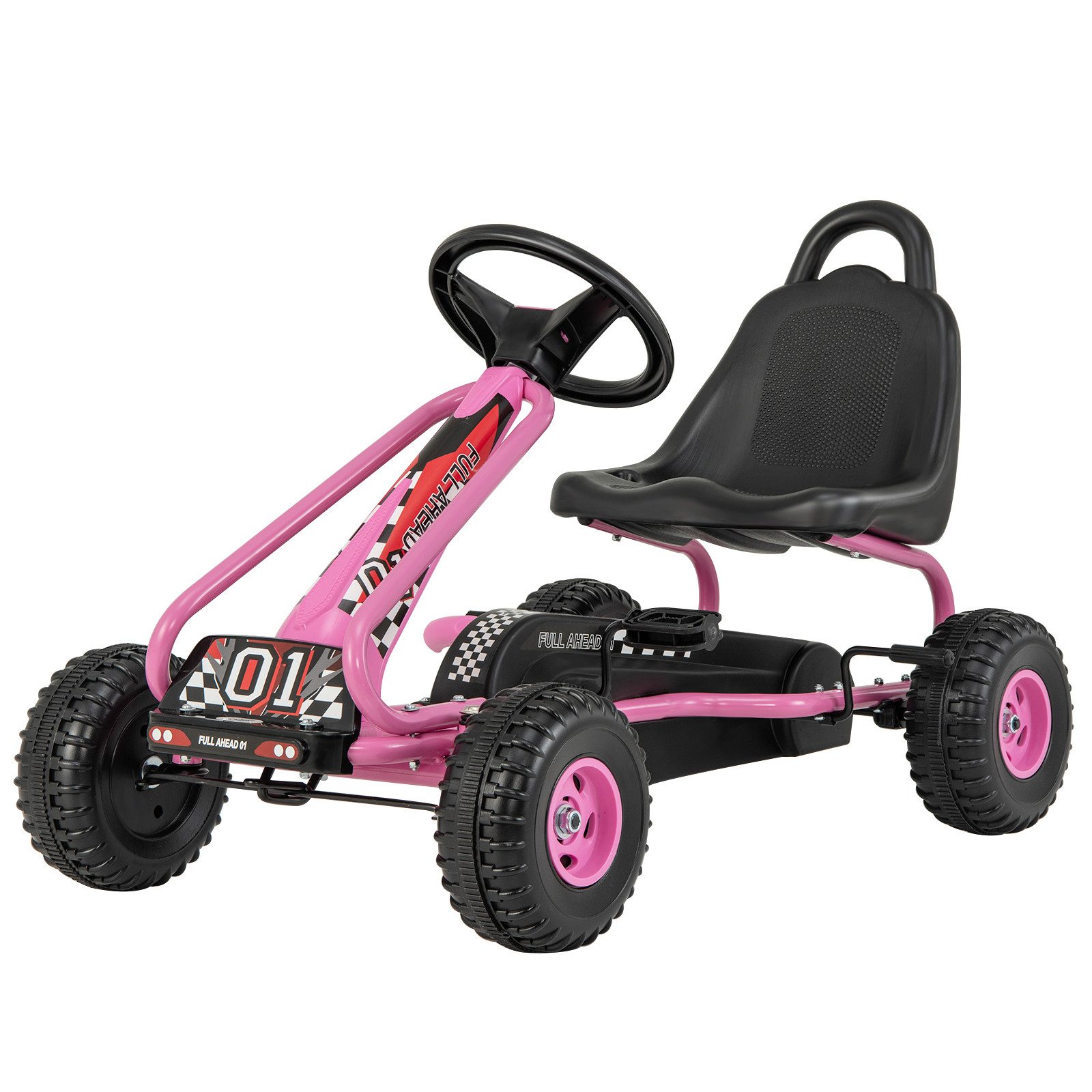 COSTWAY Go-Kart Pedalfahrzeug, mit verstellbarem Sitz & Bremse, bis 30kg
