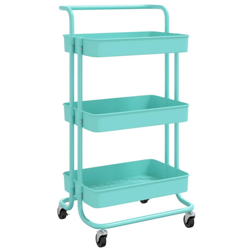 furnicato Küchenwagen Allzweckwagen mit Griff, 42 x 35 x 85 cm, Türkis