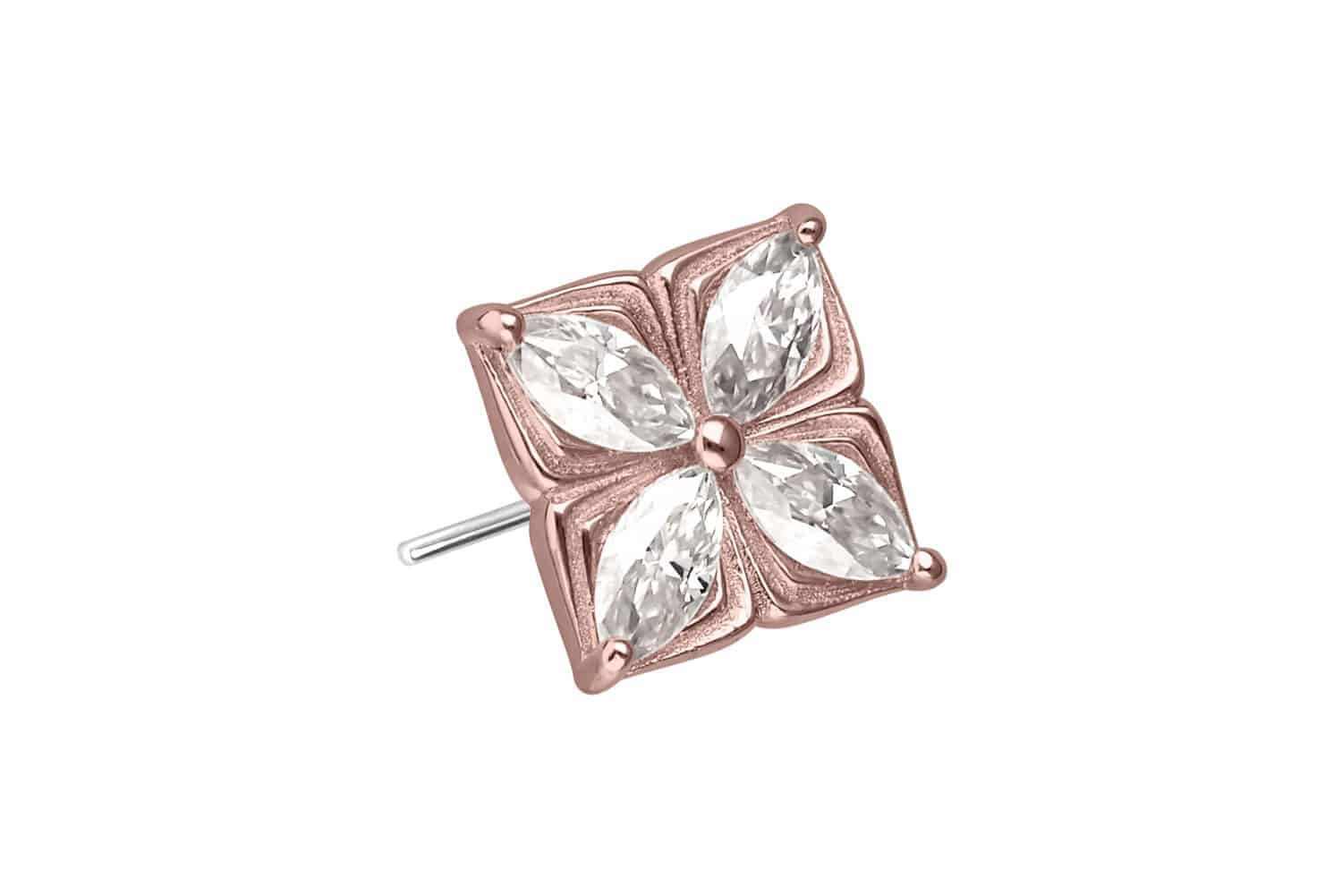 PIERCINGLINE Piercing-Set 14 Karat Gold Aufsatz mit Titan Push Pin MOISSANIT-BLUME (Push Pins, 1-tlg)