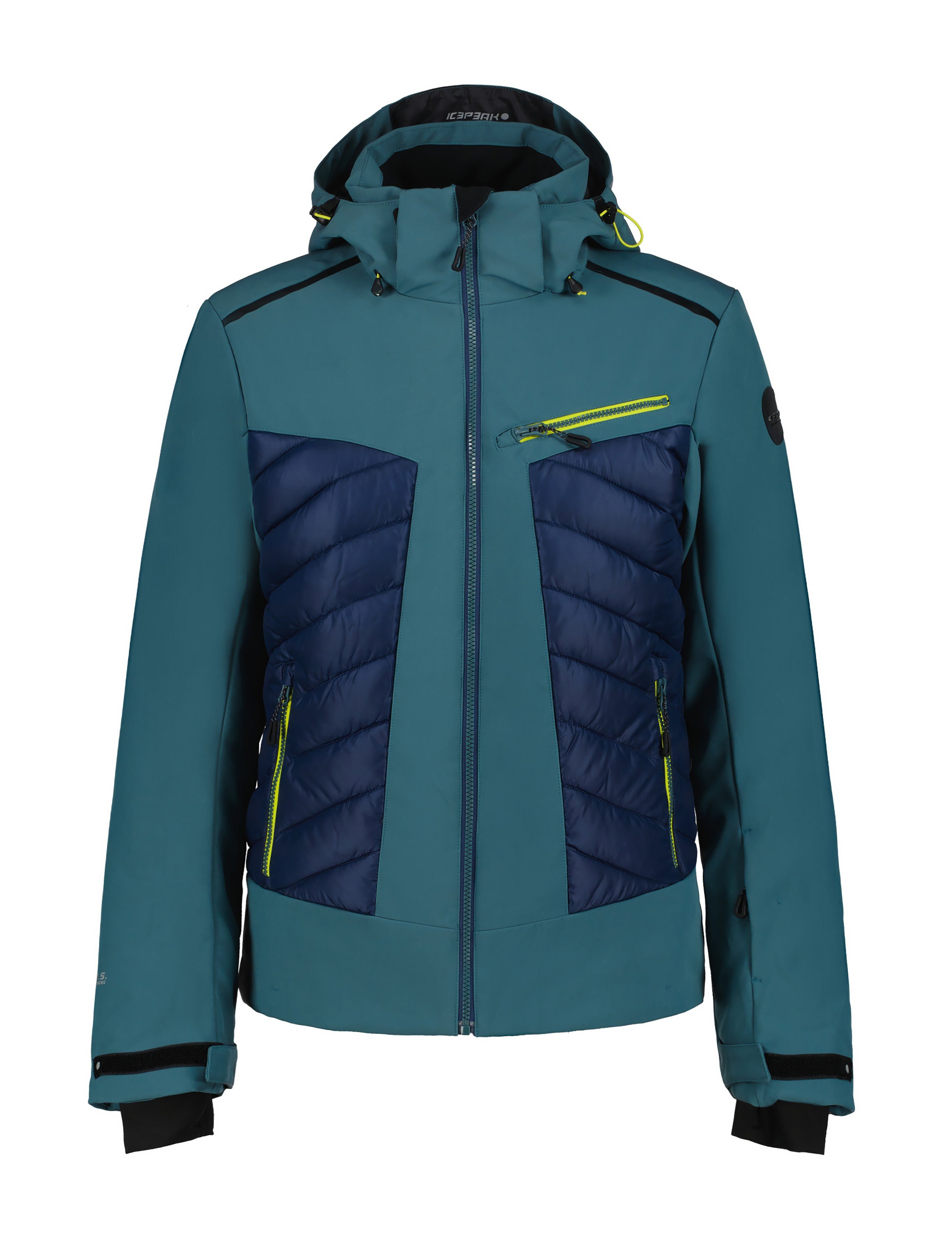 Logoschriftzügen mit Icepeak am ICEPEAK dezenten Softshelljacke Patch und Oberarm FREMONT EMERALD