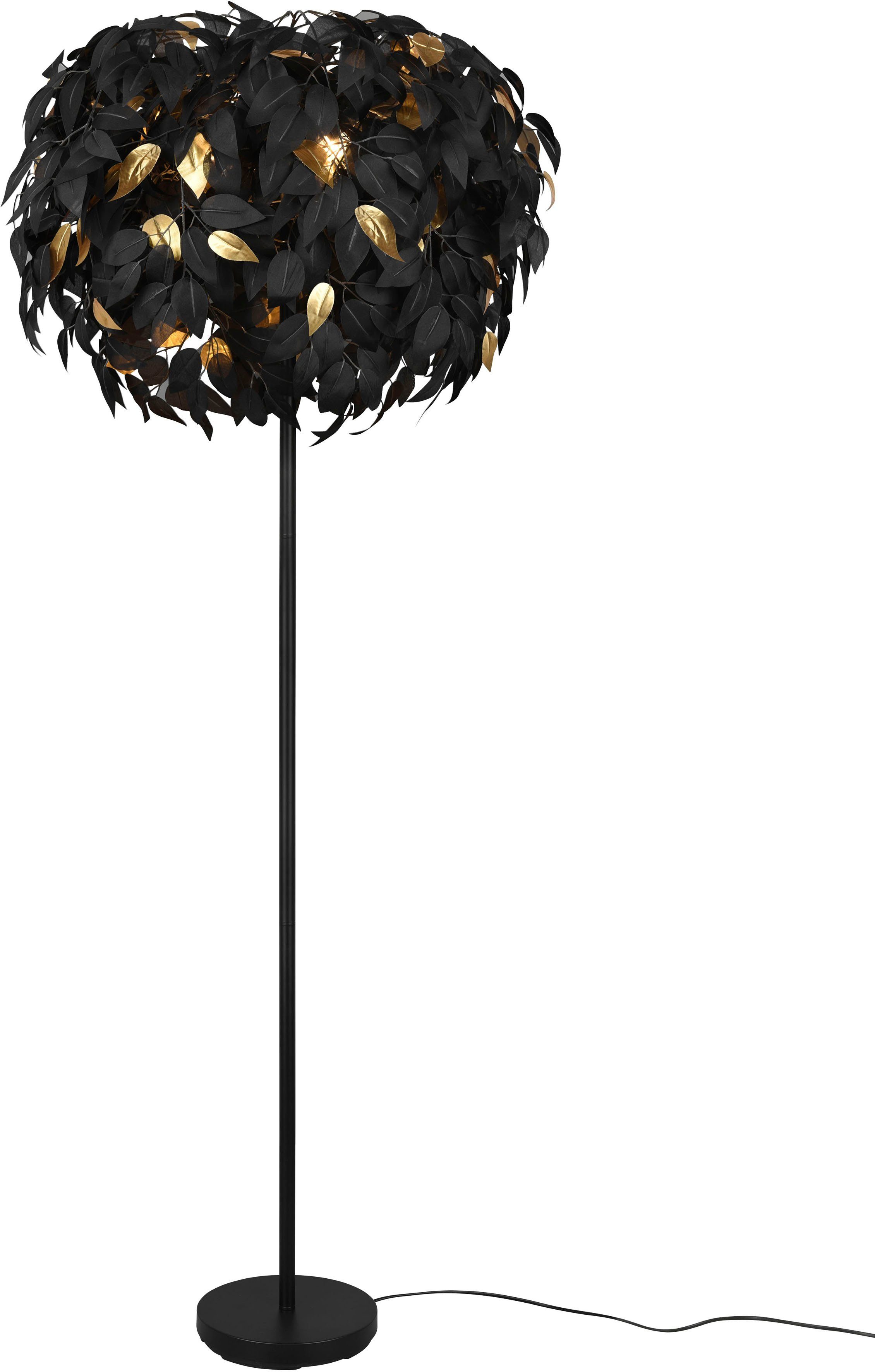 Reality Leuchten TRIO Leuchten Stehlampe Leavy, ohne Leuchtmittel, warmweiß - kaltweiß, Stehleuchte Blatt Design, Fußschalter, exkl 3xE14 max 28W schwarz gold