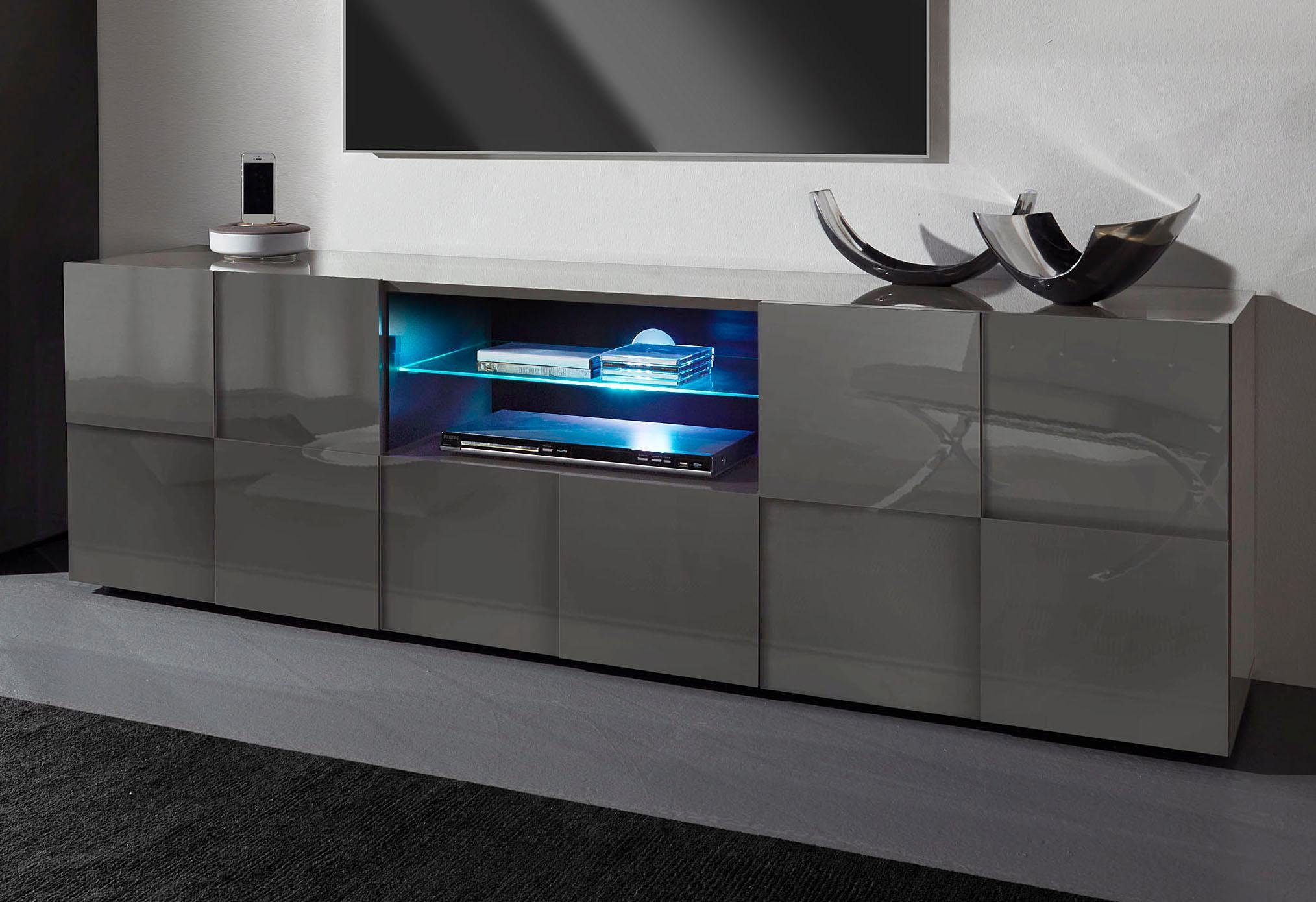 Home affaire Lowboard Dama Breite 181 cm, TV-Board 2 Türen, 1 Schubkasten, TV-Schrank, Front in 3D-Optik, viel Stauraum, ohne Beleuchtung