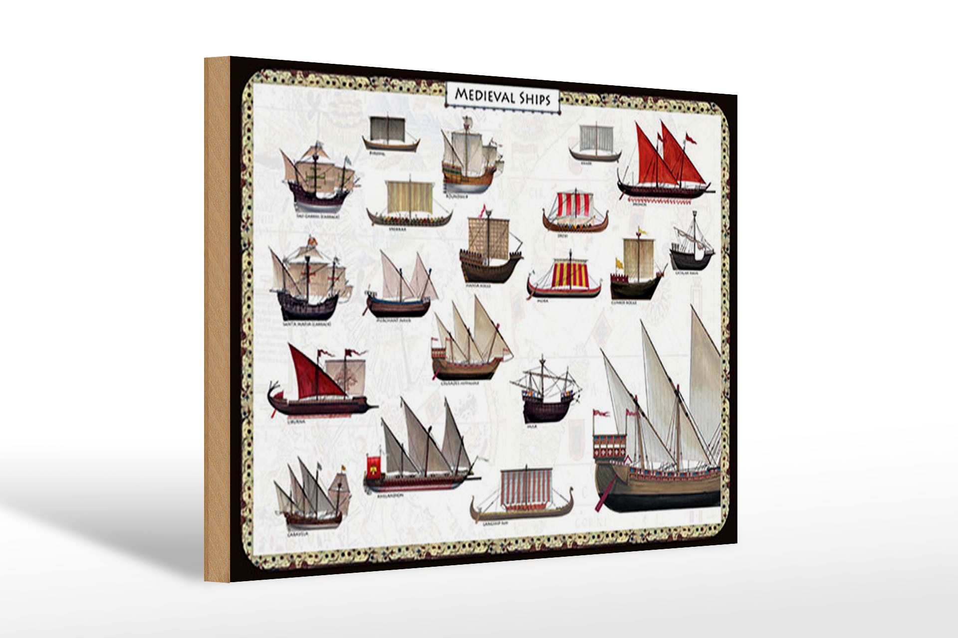 Femer GmbH Holzbild Hinweis 20x30 cm Medieval Ships verschiedene Schiffe, (1 St), Glatte Holzfaserplatte (MDF), vorn beschichtet