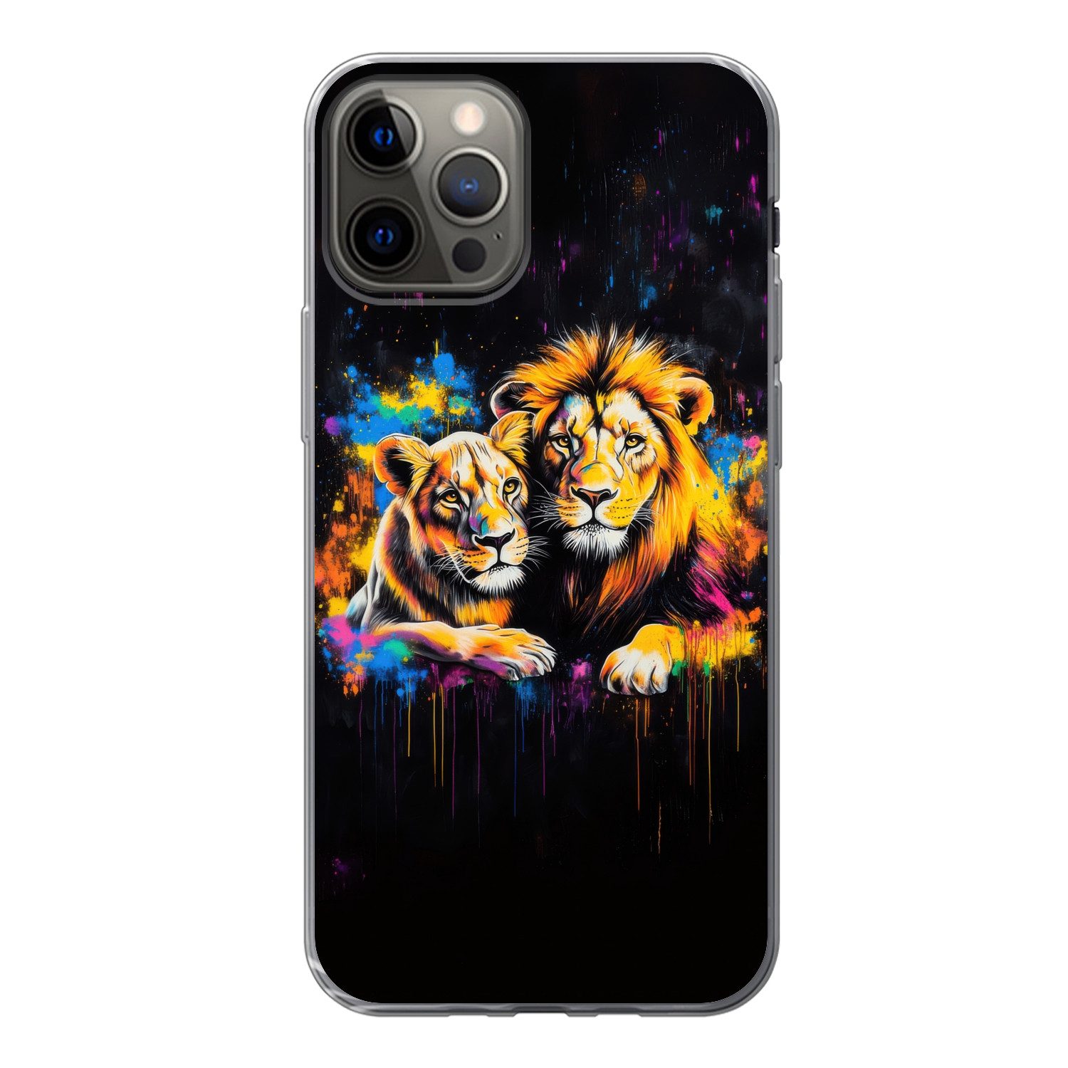 MuchoWow Handyhülle für Apple iPhone 13 Pro Löwen - Malerei - Farben, Smartphone-Bumper, Print, Handy Schutzhülle Dünn