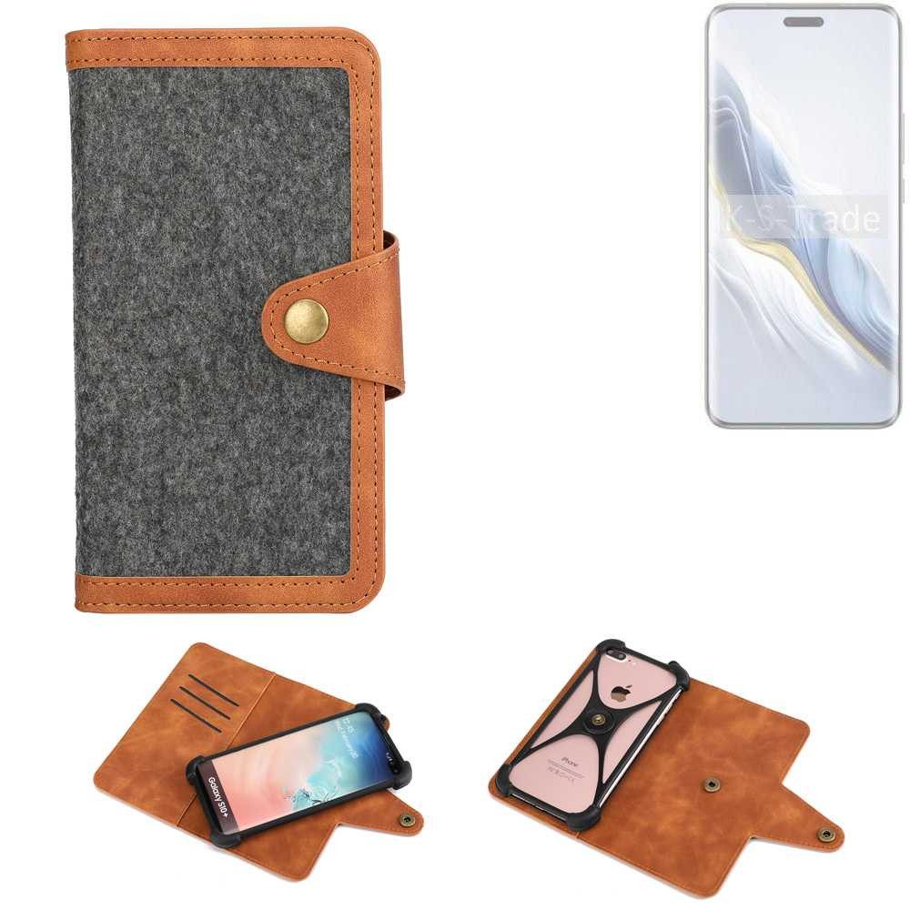 K-S-Trade Handyhülle für Honor Magic6 Pro, Schutzhülle Handyhülle Filz Hülle Kunst-Leder dunkelgrau braun