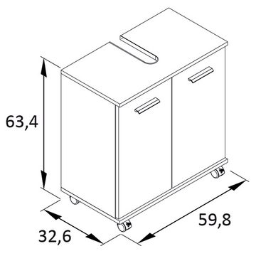 Lomadox Waschbeckenunterschrank PROVIDENCE-80 in weiß mit Eiche, 2 Türen, rollbar