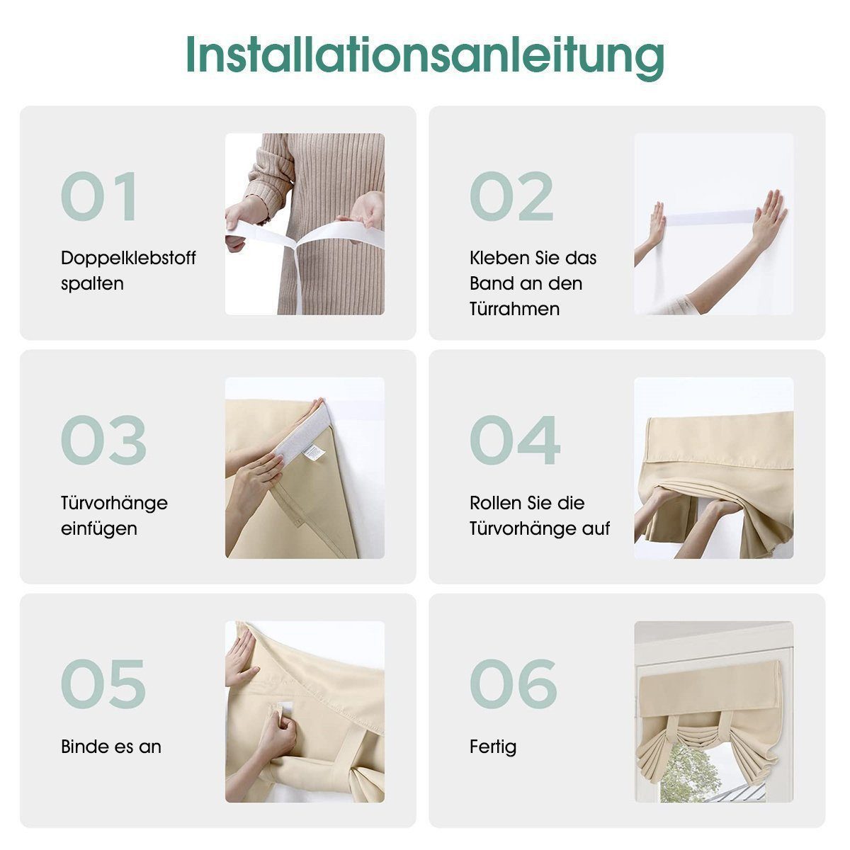 BYSURE Türvorhang Französische Türvorhänge, Sichtschutz, Verdunkelung für Glastüren (1 St), Klettband, blickdicht, Türgardine Einfache Montage für Küche Wohnzim – Bild 4 von 5