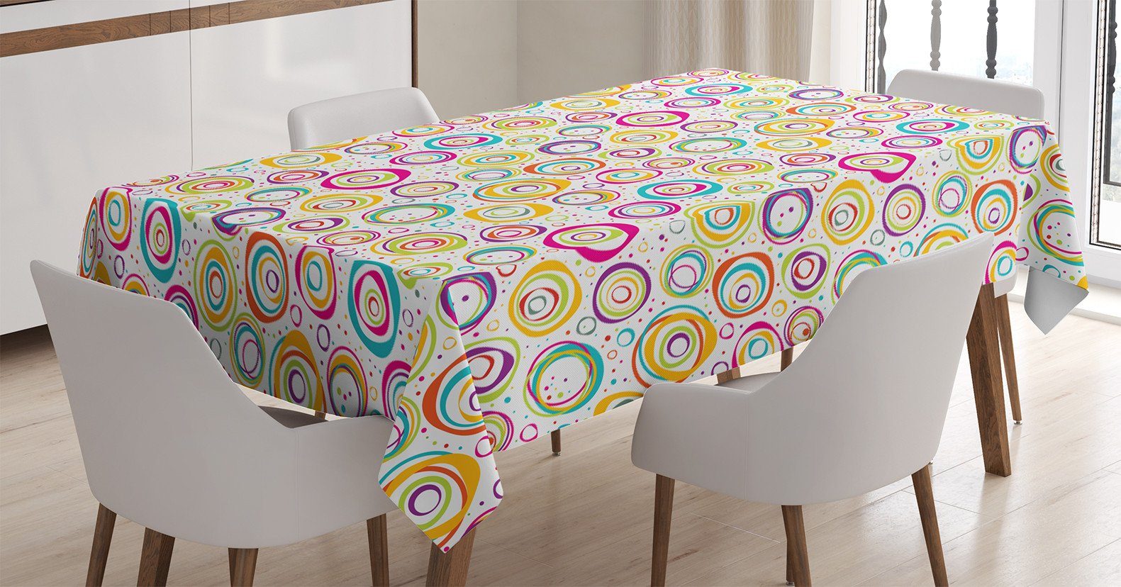 Abakuhaus Tischdecke Farbfest Waschbar Für den Außen Bereich geeignet Klare Farben, Bunt Kreis und Punkt-Frühling