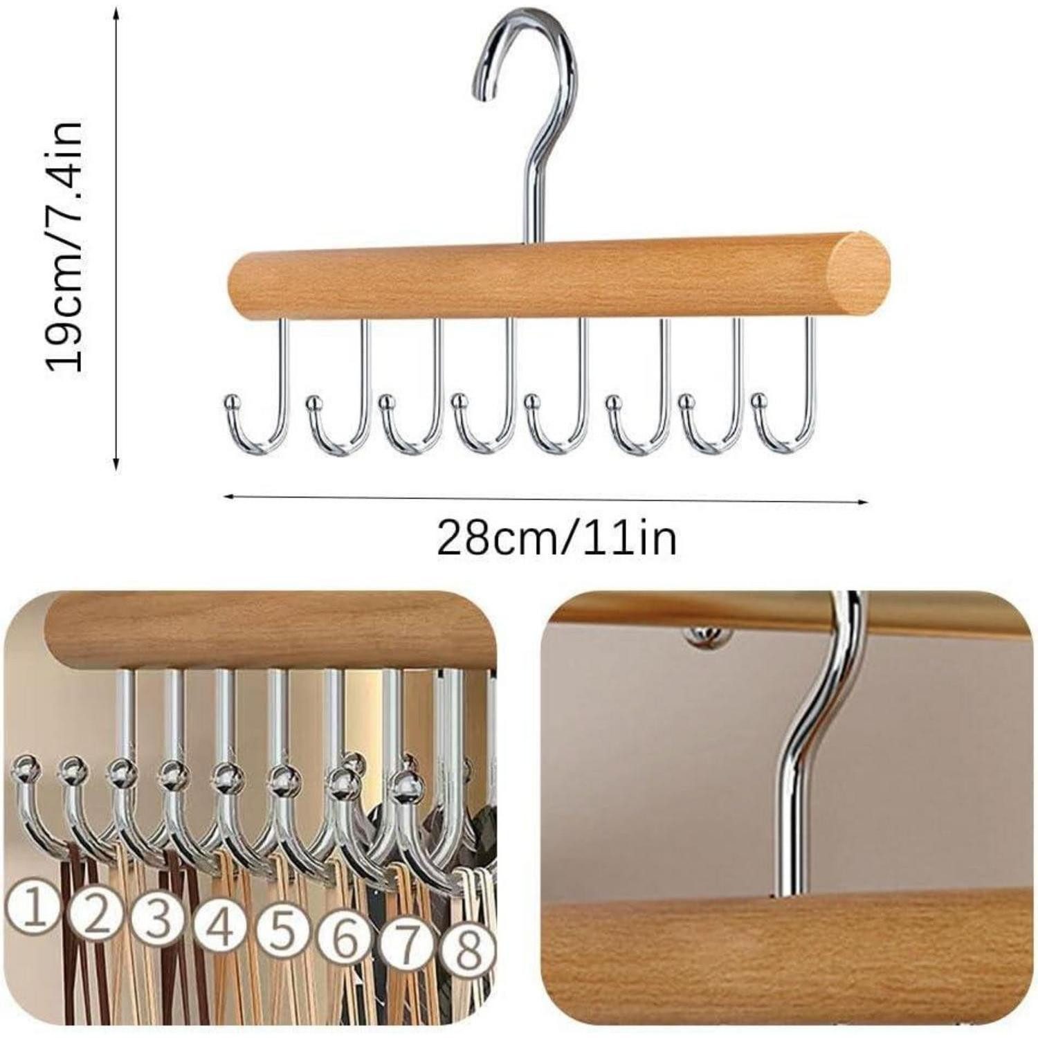 LuxusKollektion Krawattenhalter Gürtelhalter Holz 8 Haken 2er BH Schals Kleiderbügel aus Holz