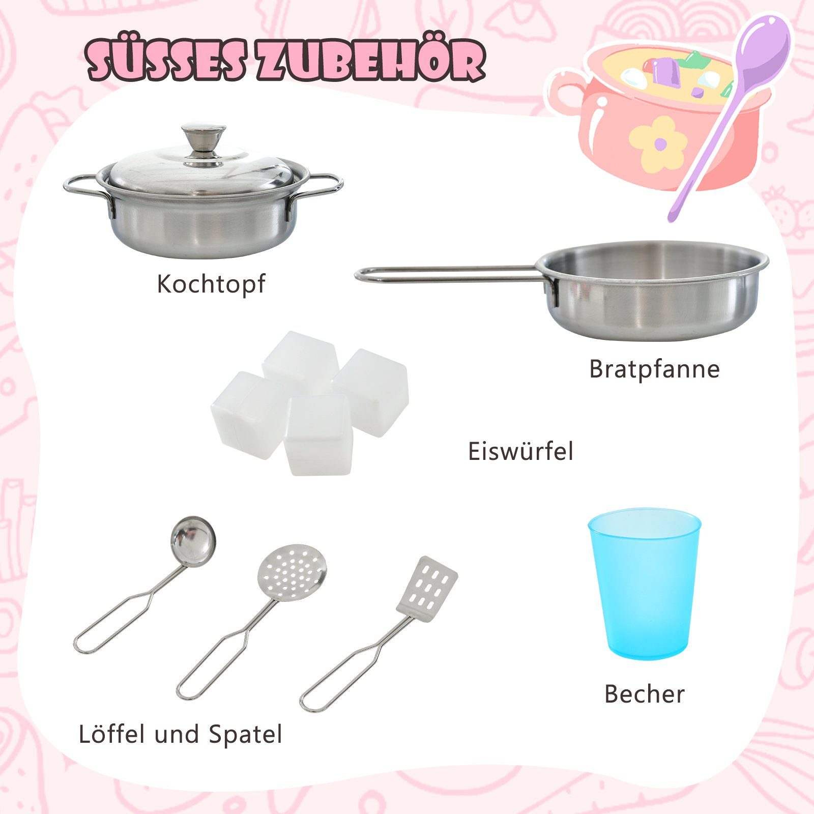 COSTWAY Spielküche Kinderküche, mit Zubehör & Tafel