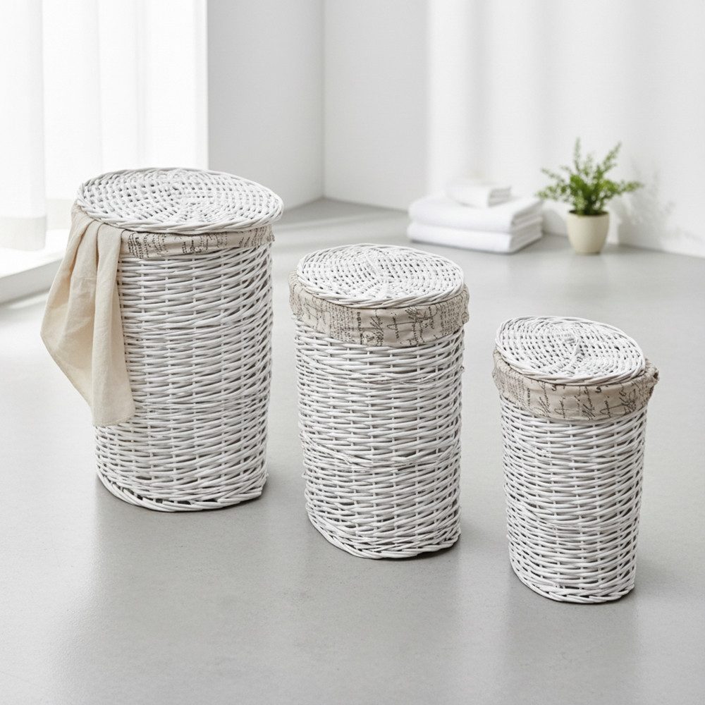 Melko Wäschekorb Wäschekorb Wäschesammler Wäschetonne 3er Set Weide Natur Flechtoptik (Stück), Innenfutter
