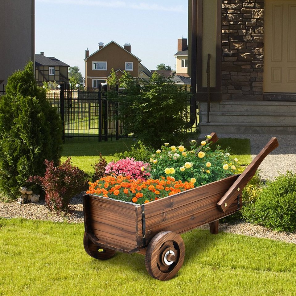 COSTWAY Blumenständer, Blumenwagen mit Abflussloch, Rädern und Griffen