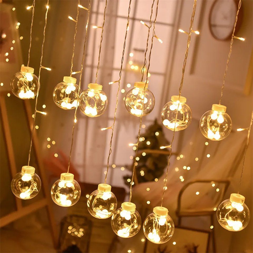 Ciskotu LED-Lichtervorhang Wunschkugel-Vorhanglicht,LED Lichterkette Weihnachten Kugel, 108LED-Lampen Camping-Atmosphärenlicht Lichtervorhang Weihnachten Warmweiß
