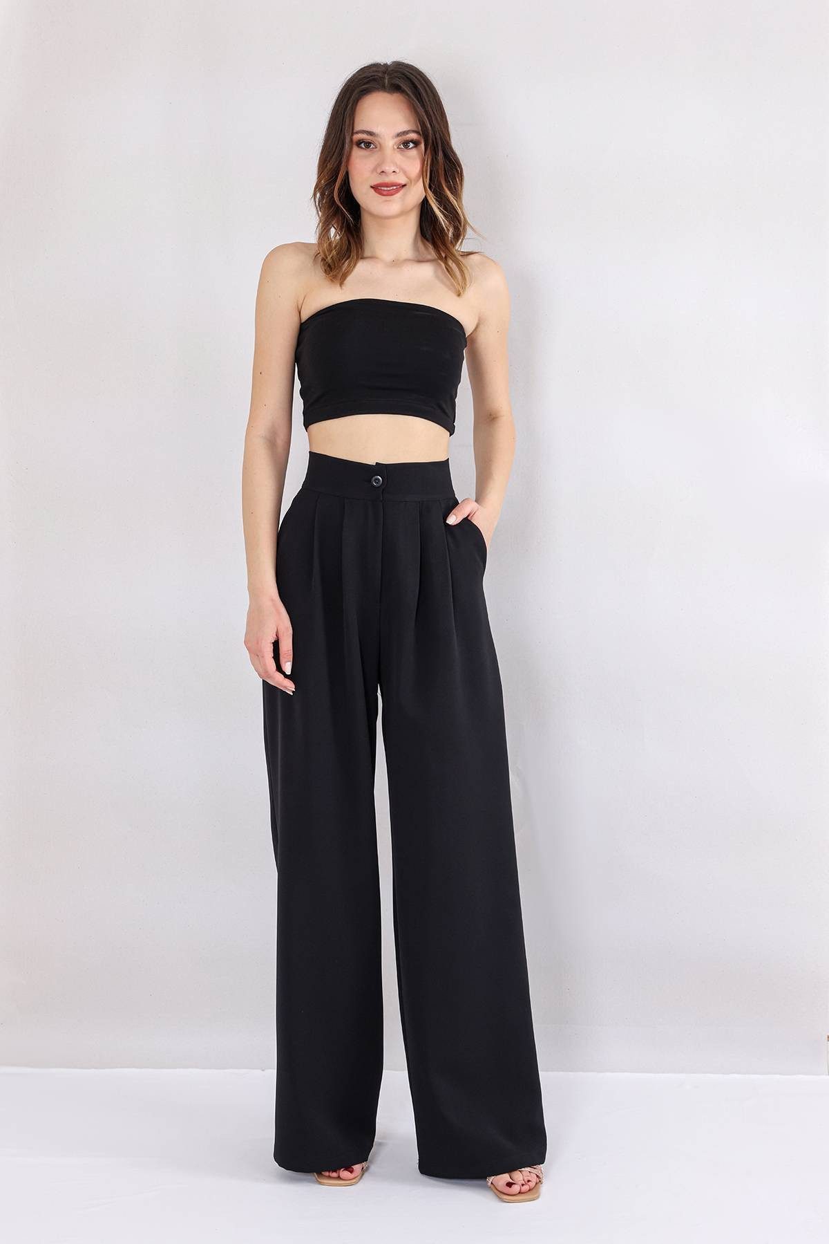fashionshowcase Bundfaltenhose Damen Palazzohose – Hoher günstig online kaufen