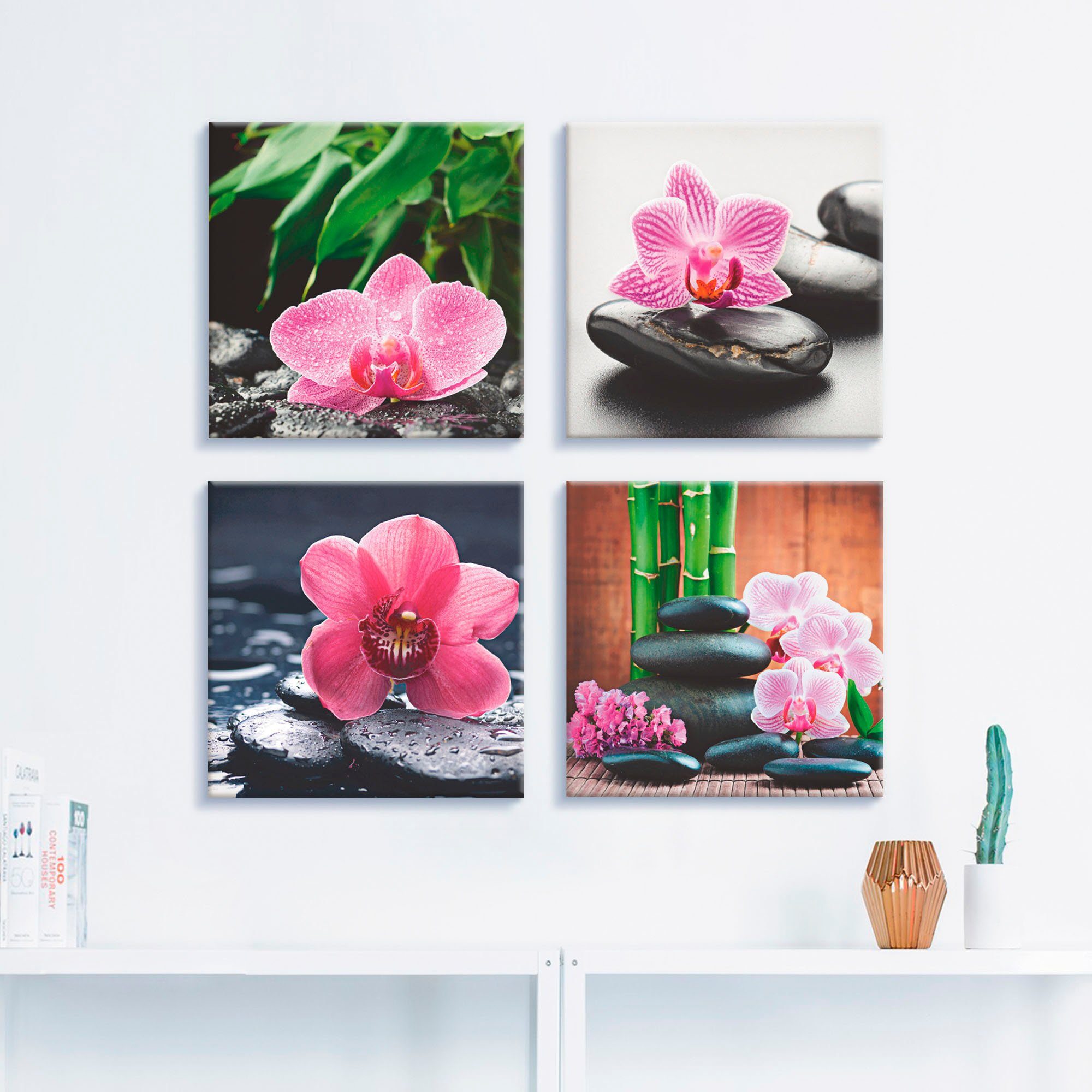 Artland Leinwandbild Orchidee Tropfen verschiedene Zen St), Größen Spa Konzept, (4 4er Zenstein Set
