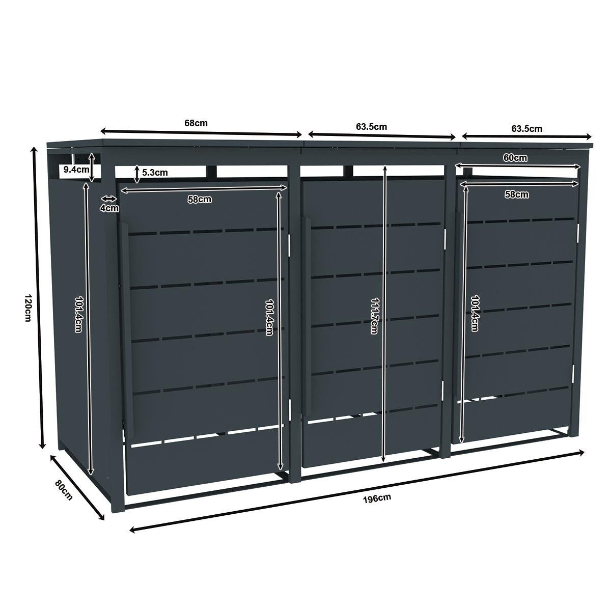 ESTEXO Mülltonnenbox Müllbox Mülltonnenverkleidung 3 Türen Anthrazit Box Soft-Close