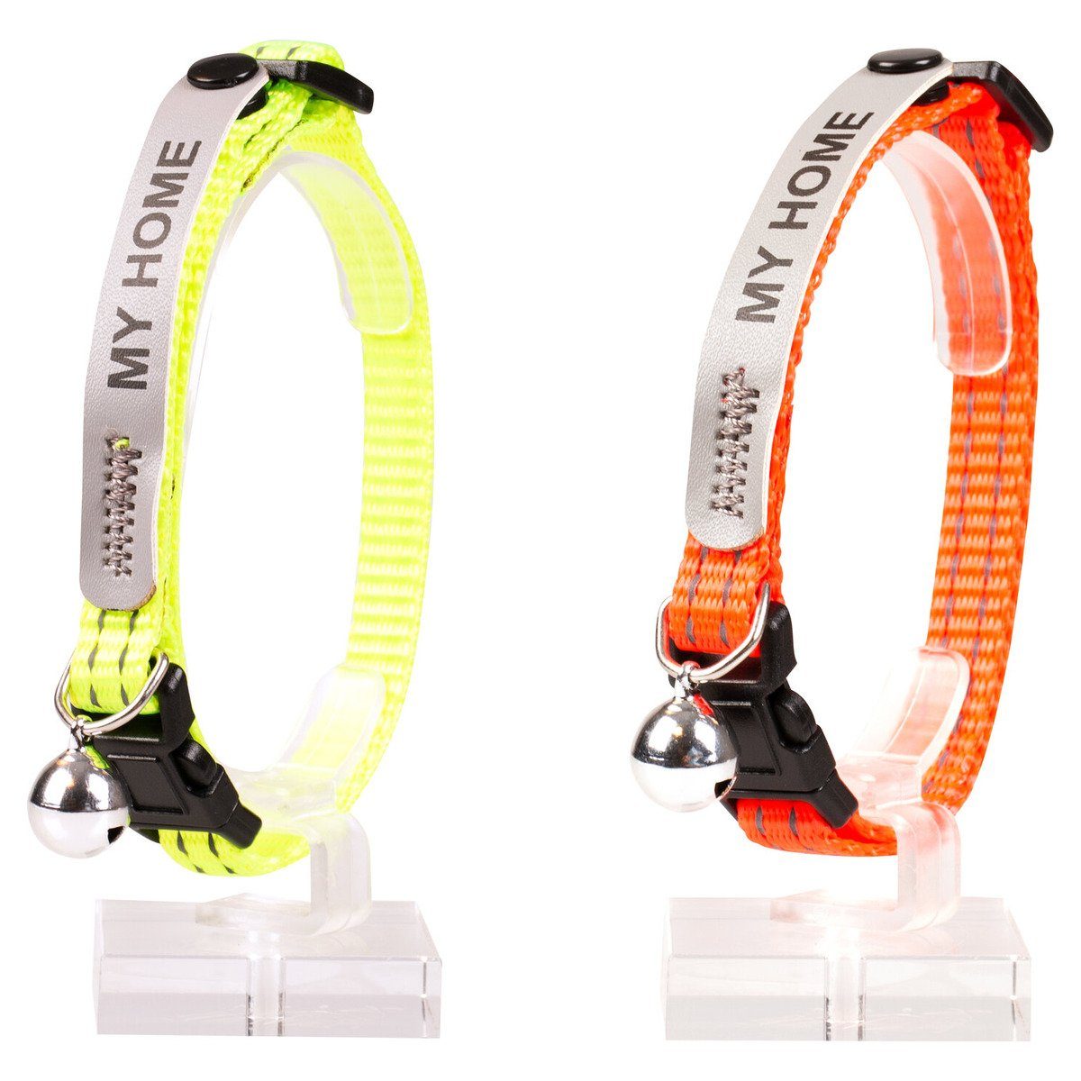 DUVO+ Katzen-Halsband Reflektierendes Katzenhalsband mit Adresse neonfarben