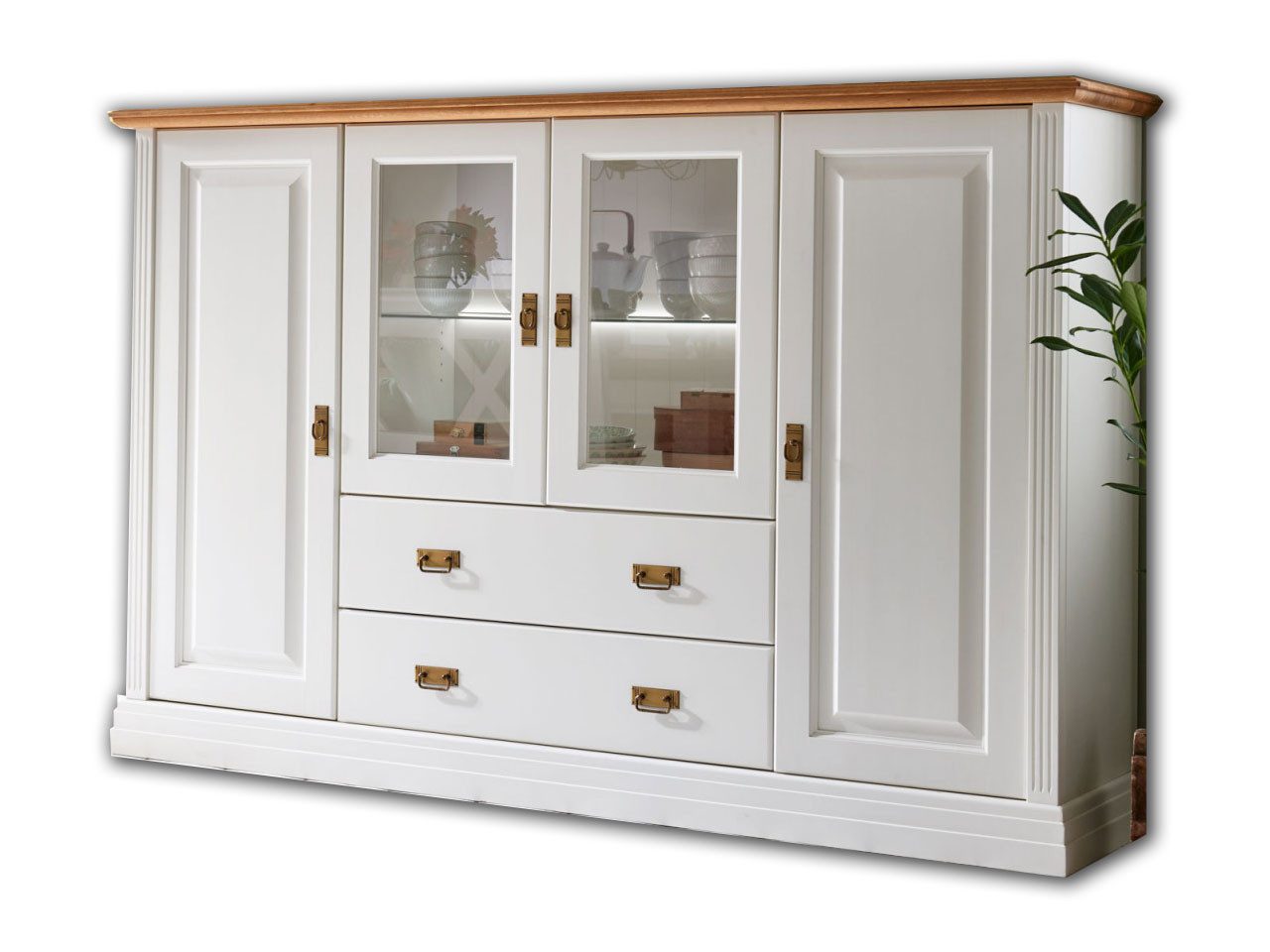 Casamia Highboard Highboard Hochanrichte Novara 4-türig mit 2 Schubladen weiß massiv