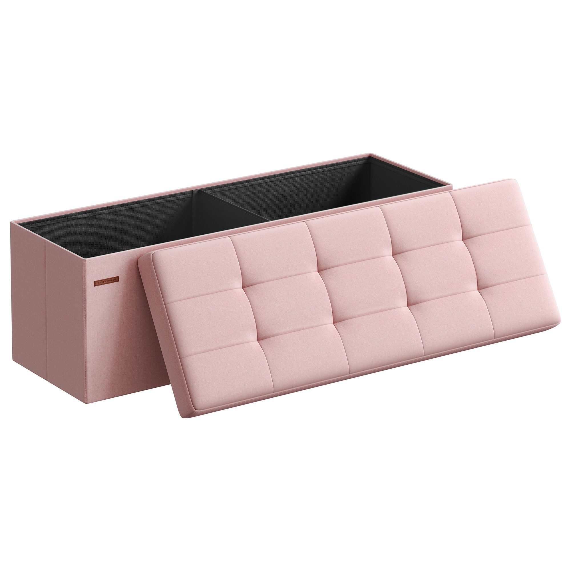 SONGMICS Sitzbank Sitzhocker mit Stauraum, klappbare, für Wohnzimmer Schlafzimmer Flur, 38 x 110 x 38 cm Fußbank, Aufbewahrungsbox, bis 300 kg belastbar