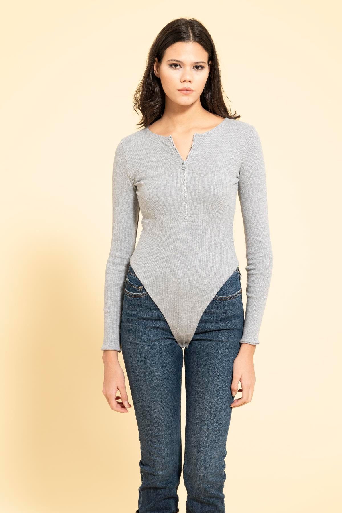 For You Moda Блузкиtop Vorderer Reißverschluss Citcitli Graue Zibin Bluse