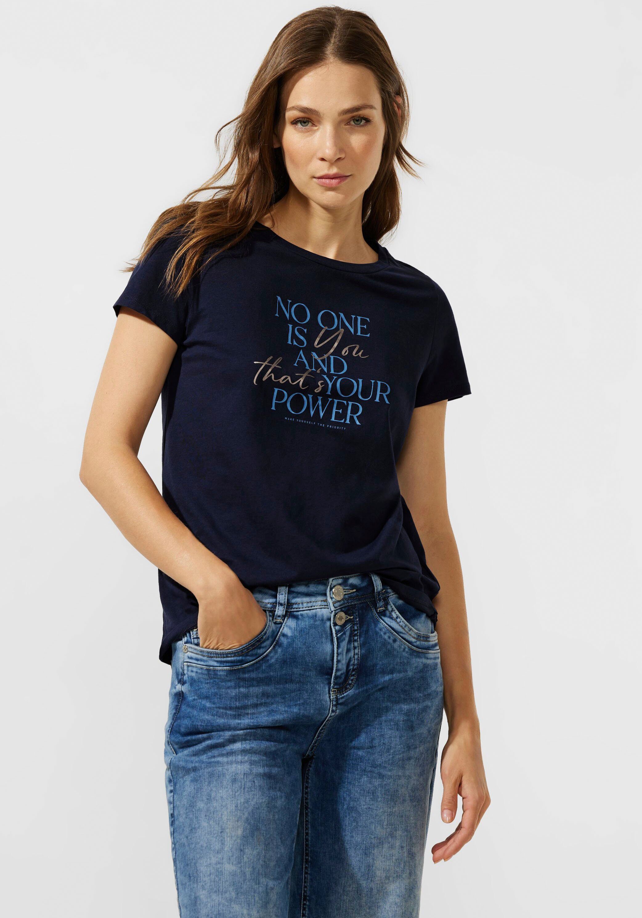 STREET ONE T-Shirt mit verlängertem blue deep Rückenteil