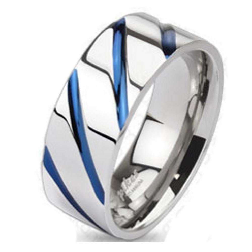 BUNGSA Fingerring 54 (17.2) Bungsa TITAN RING silber-blau - Ring blauen Streifen (Ring, 1-tlg), Damen Herren