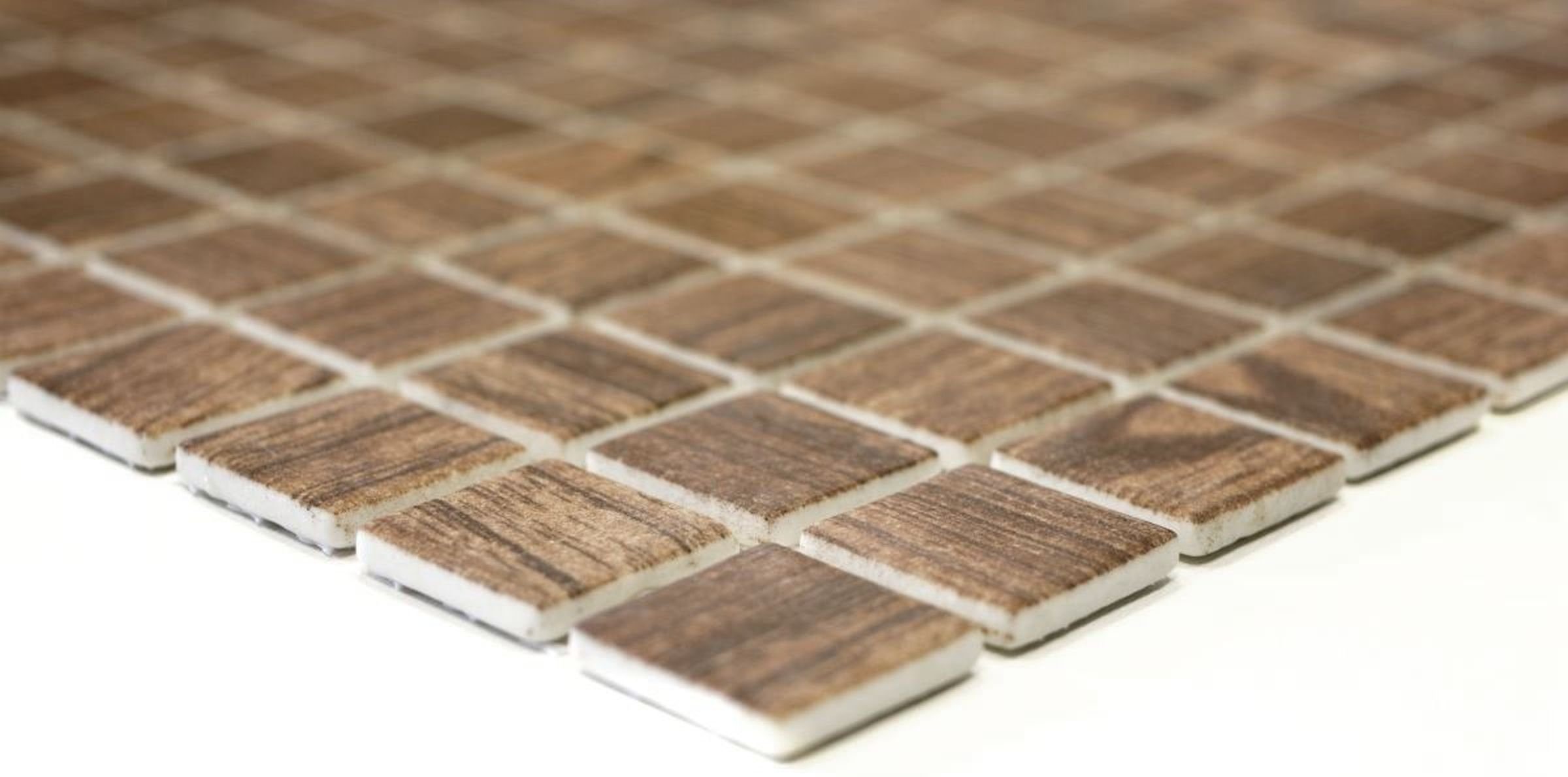 Mosani Mosaikfliesen braun Wandbelag Recycling Glasmosaik Nachhaltiger Holzstruktur