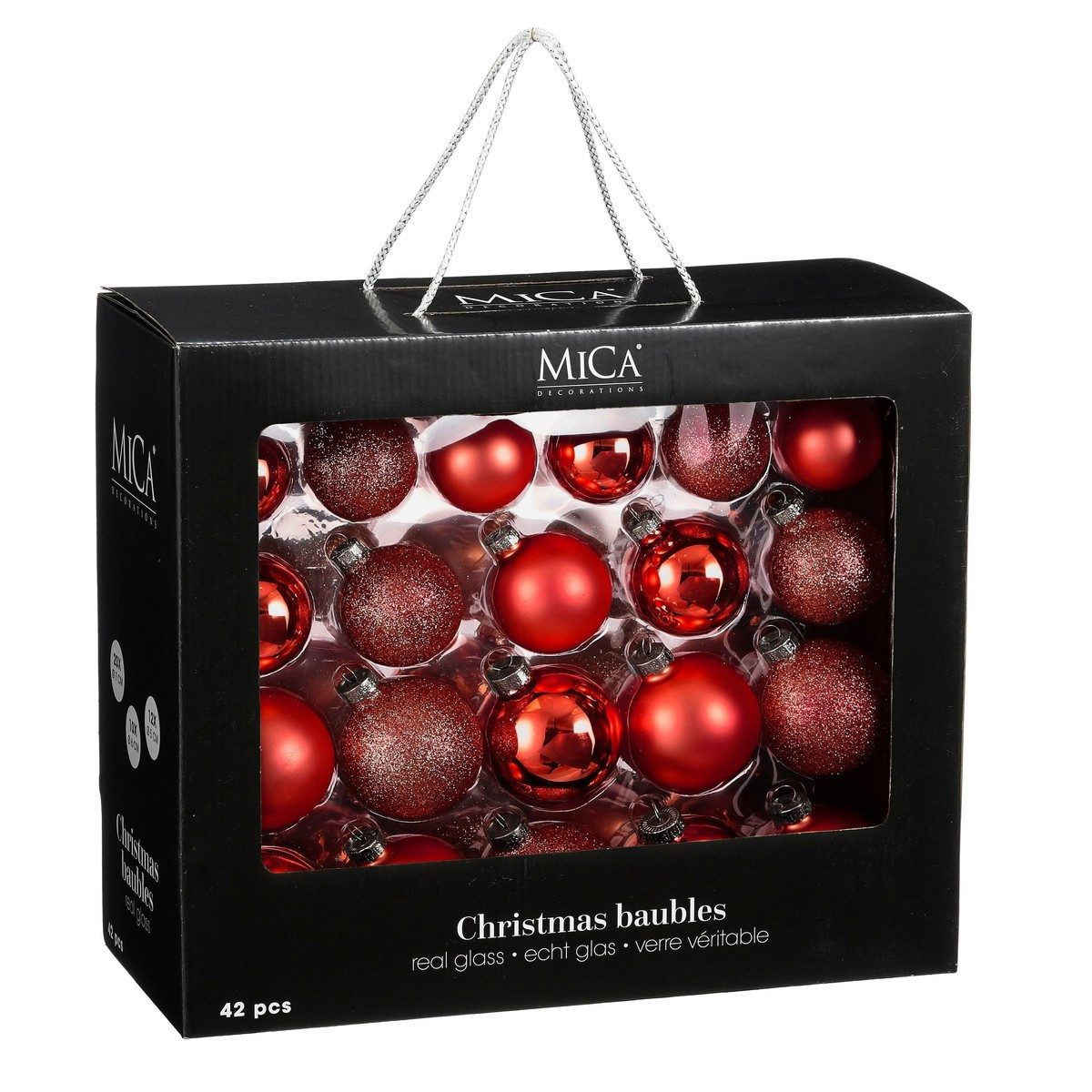 Mica Decorations Weihnachtsbaumkugel Mica Decorations Kugel glas rot 42 Stueck - d7cm