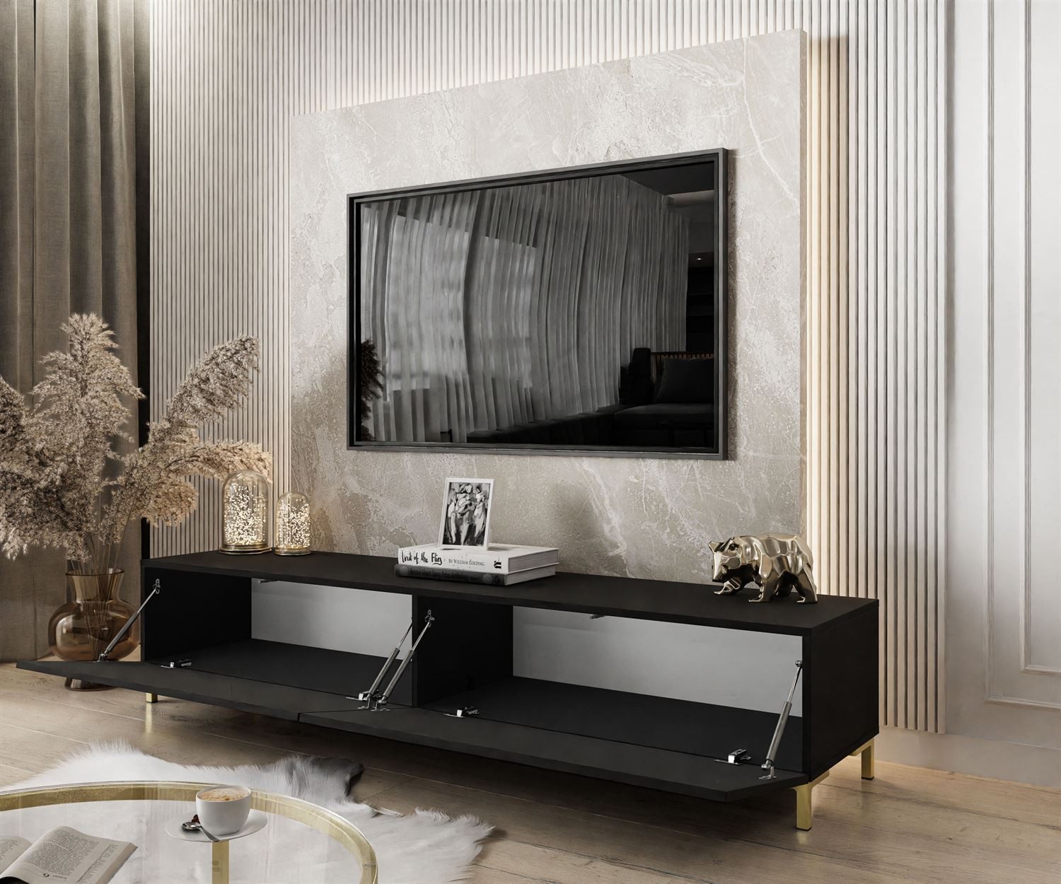 Lookway Lowboard COLETTE MATT TV-Schrank mit Füße und LED Beleuchtung