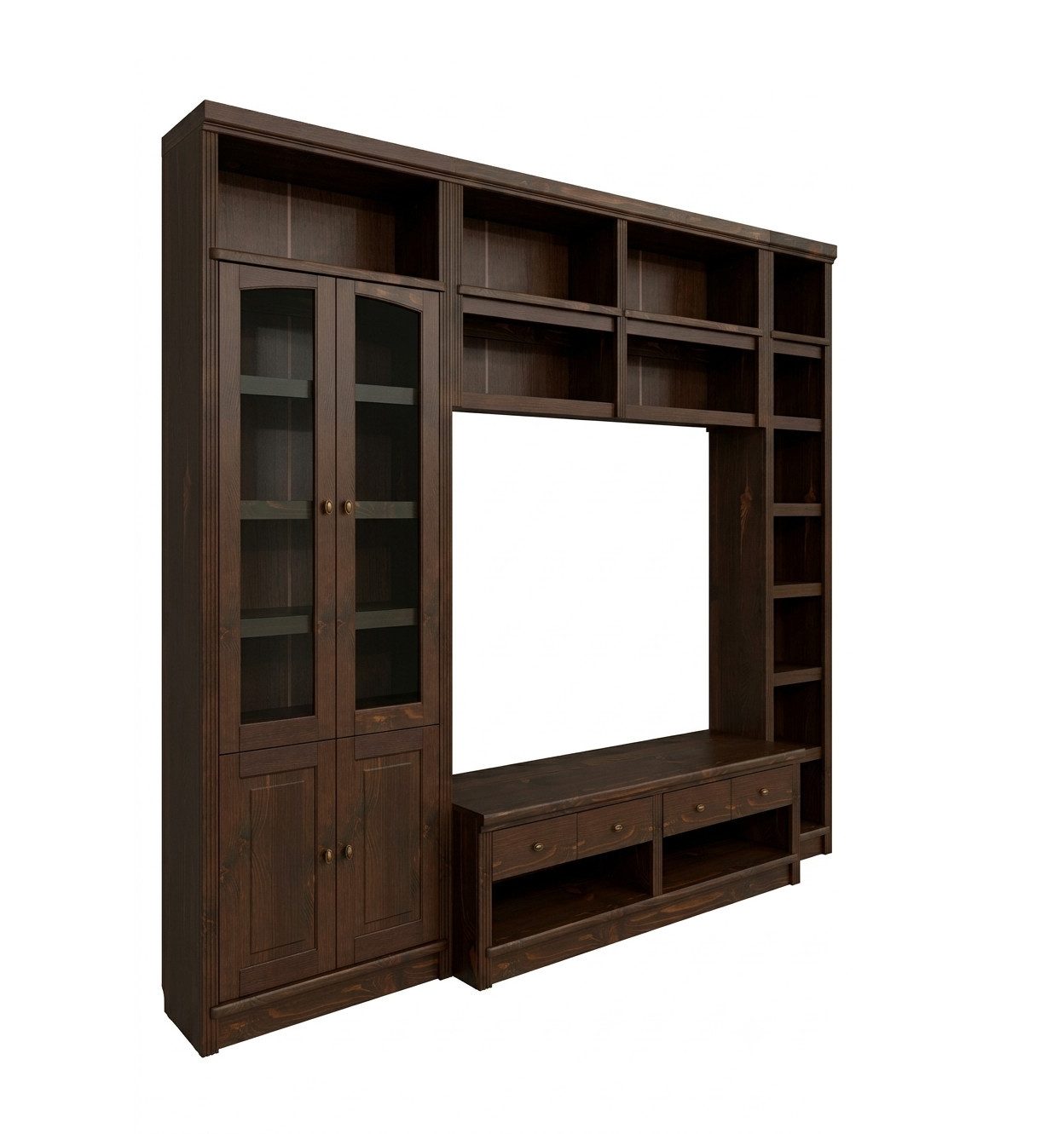 OTTO home Wohnwand Soeren, 1 TV-Lowboard, 1 Wandregal, 1 Bücherregal, 1 Vitrine, (Set, 4-St), aus massiver Kiefer, T/B/H 45cm/278cm/220cm