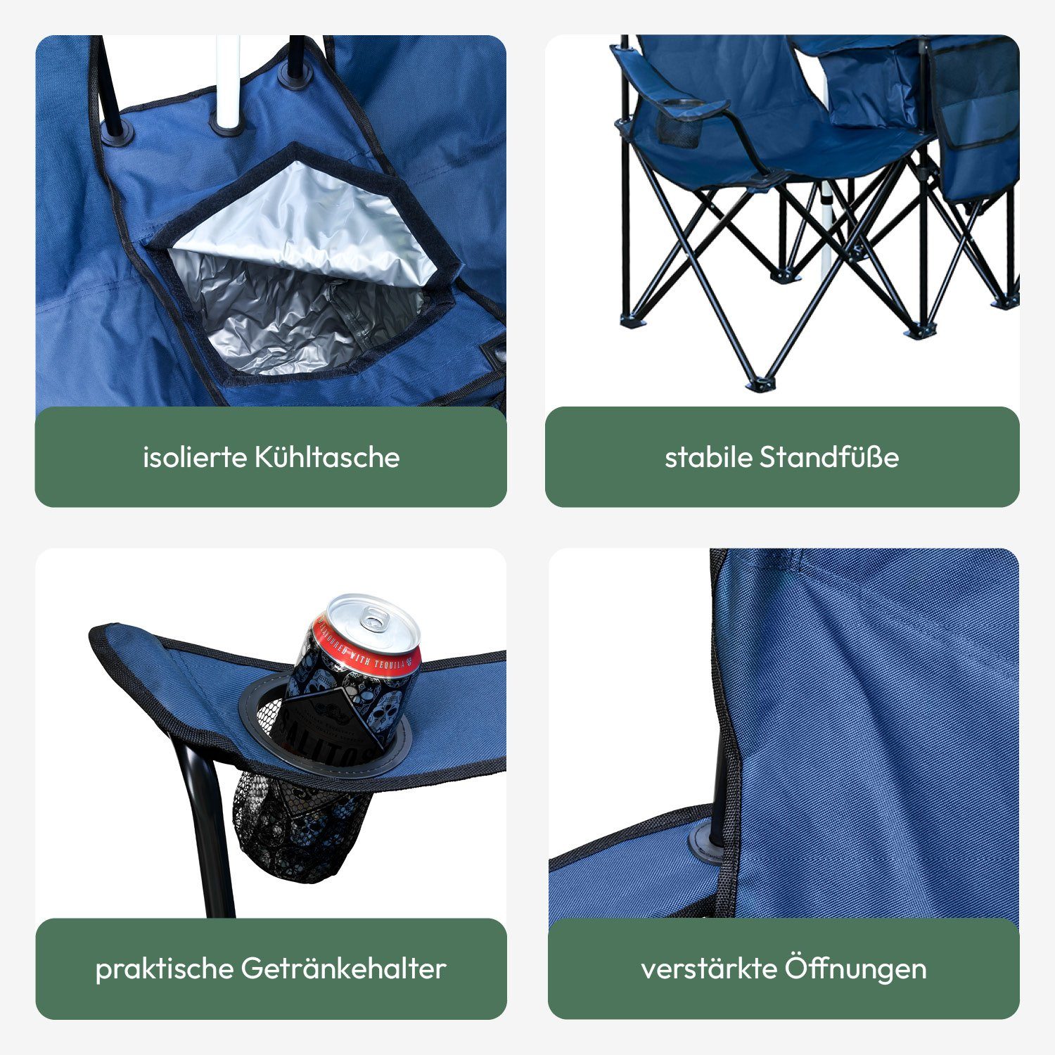 Blau mit 2er Sonnenschirm Kühlfach Anglerstuhl Partner und Campingstuhl MOVAN Campingstuhl