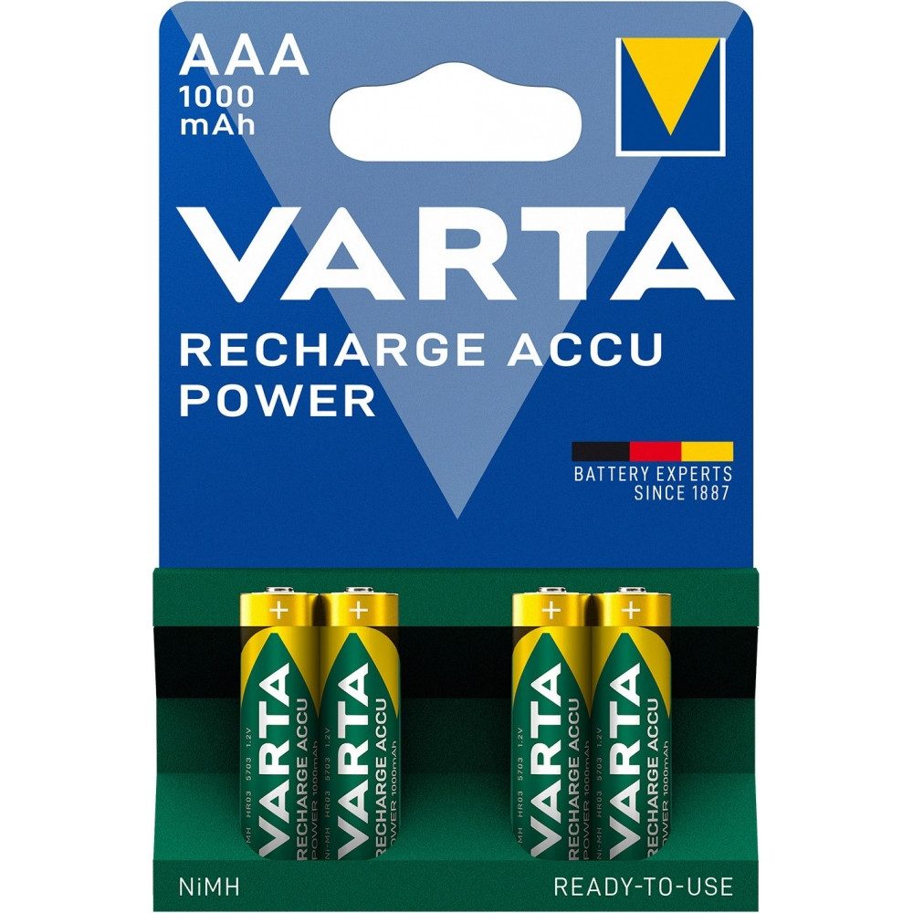 VARTA Varta AAA 1000mAh 4er Blister Akku - wiederaufladbar. Akku-Set AAA 1000mAh 4er Blister Akku, Höchste Ready To Use Kapazität