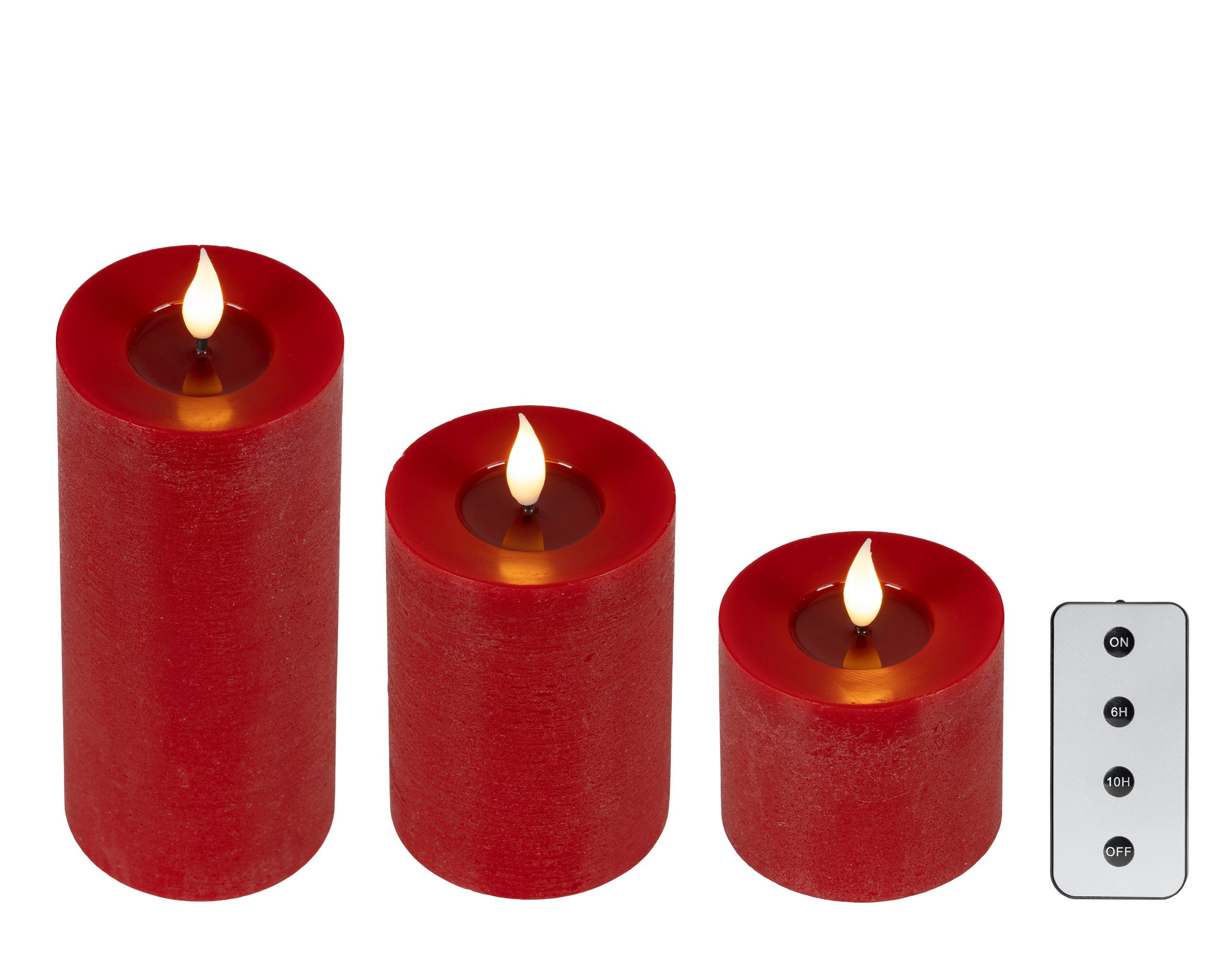 Lumineo LED-Kerze, Timer, warmweiß, LED Kerzen 11-19cm mit Timer Wachs 3 Stück Rot Warmweiß