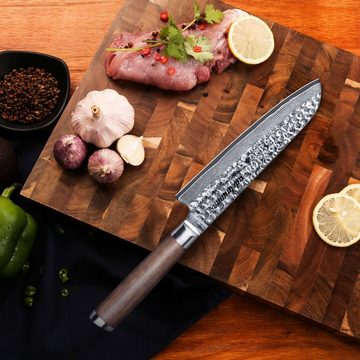 adelmayer Universalküchenmesser Damastmesser - Santoku Messer (Klinge: 17,5 cm)