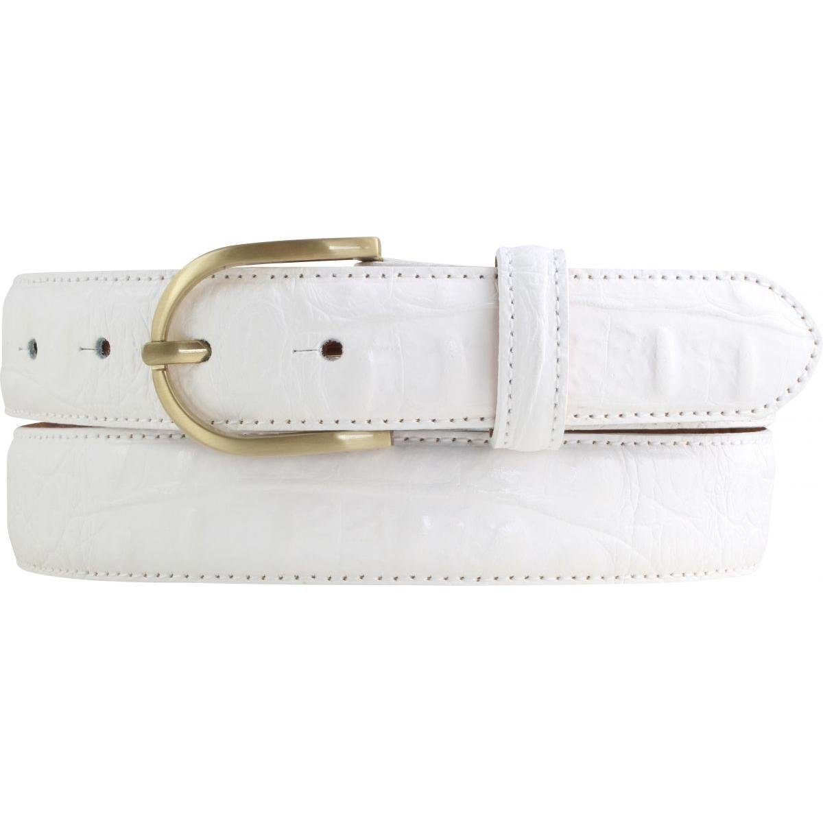 BELTINGER Ledergürtel Damen-Gürtel mit Krokoprägung 3 cm - Leder-Gürtel für Damen 30mm Kroko Weiß, Gold