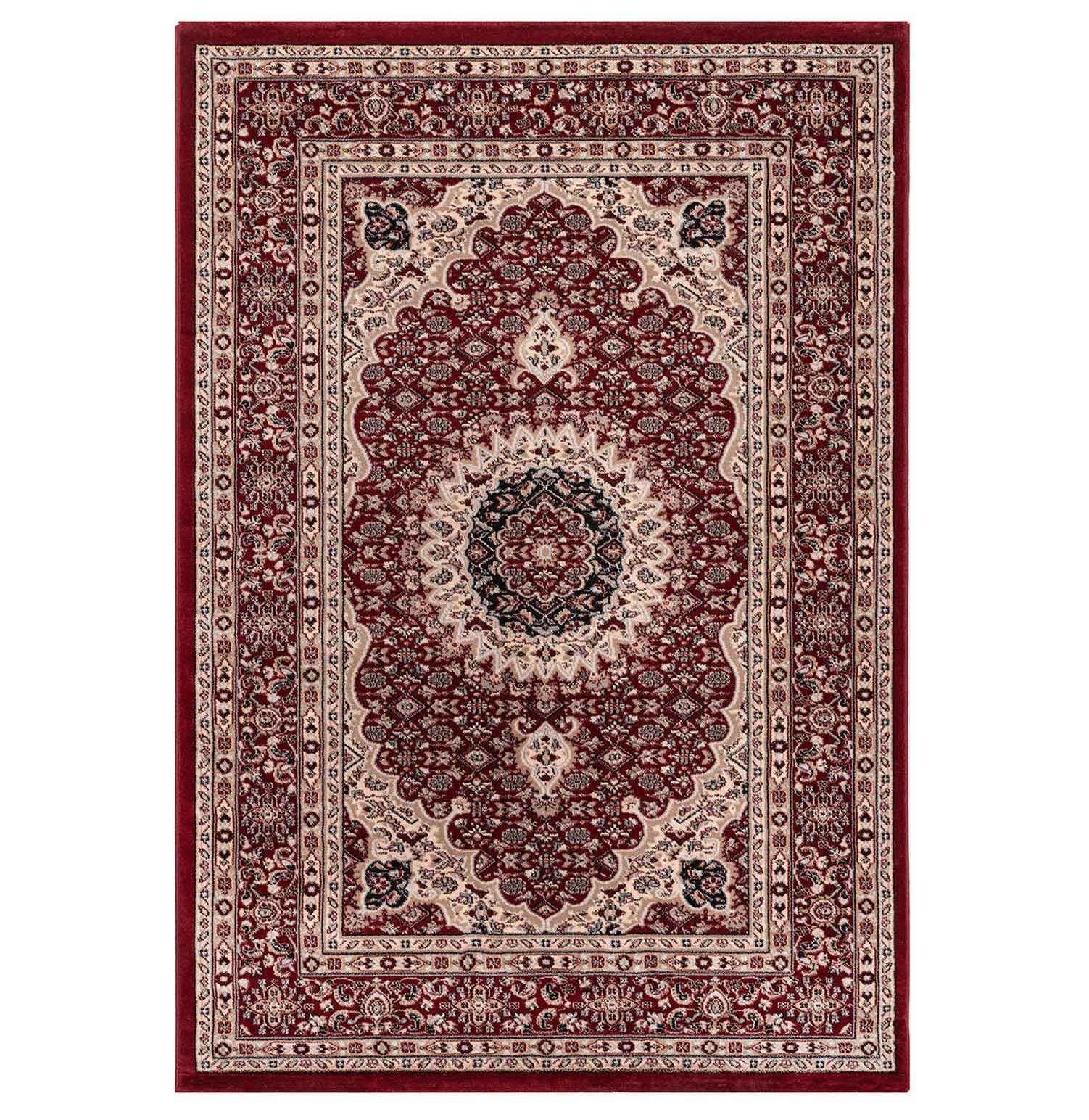 Vimoda Orientteppich Tibet, Klassisch Orient Teppich Wohnzimmer Stil Ornament Rot & Braun, Rechteckig, Höhe: 11 mm, Orient Läufer dicht gewebt in bester Qualität