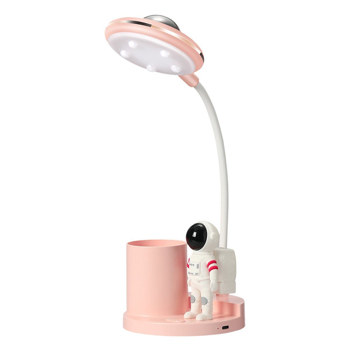 DOPWii Tischleuchte Astronauten-Schreibtischlampe mit Projektor und Stifthalter, wiederaufladbare Lampe Rosa