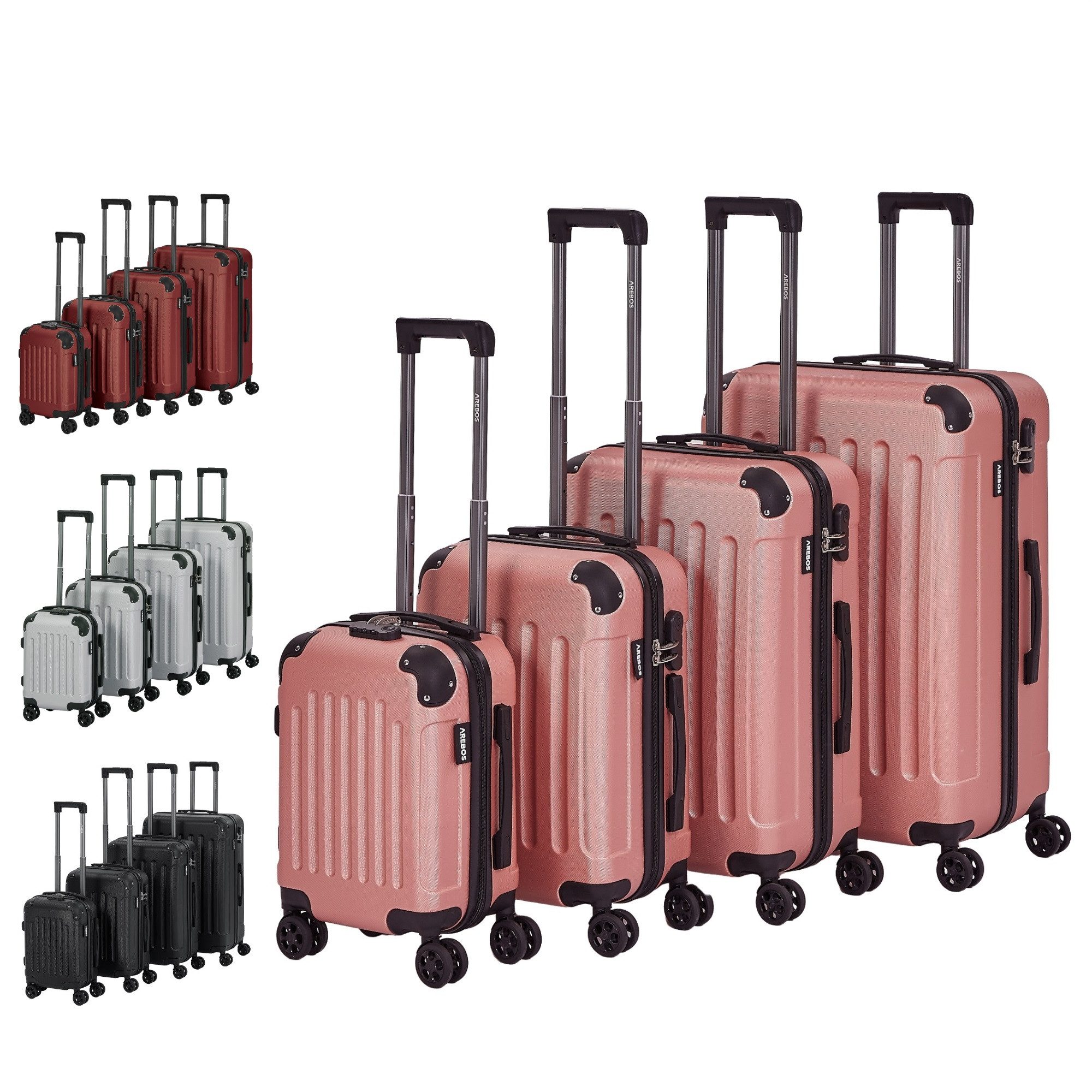 Arebos Kofferset Reisekoffer 4er Set Hartschalen Koffer Trolley S-M-L-XL-Set, 4 Rollen, (Set, Rose Gold), Teleskopstange
