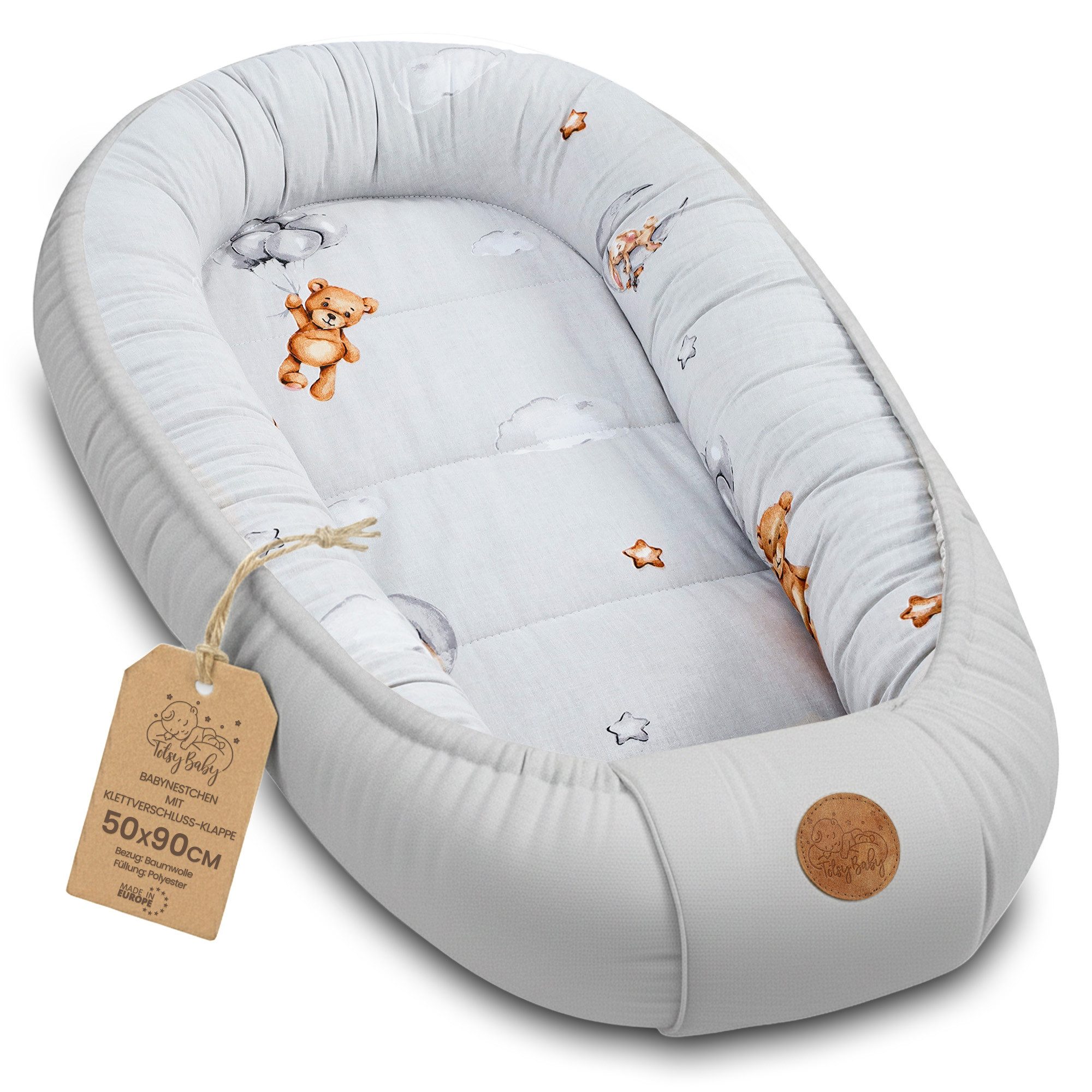 Totsy Baby Kuschelnest Babynest Kokon 90x50 cm Baumwolle Teddybären