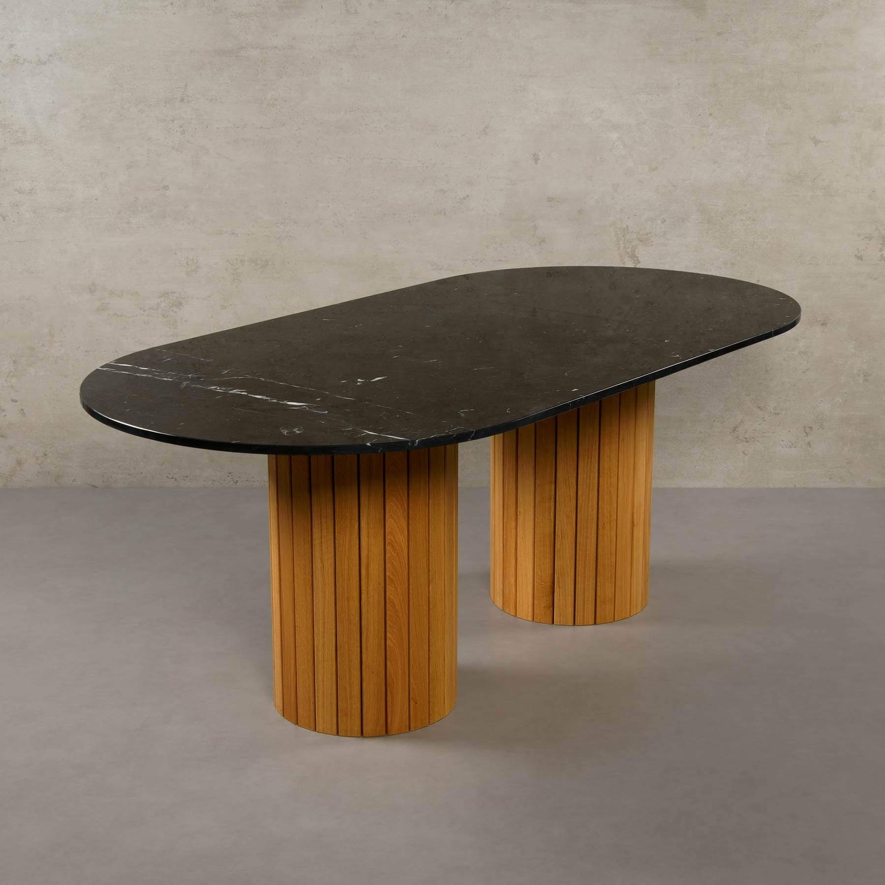 MAGNA Atelier Esstisch Montana mit ECHTEM MARMOR, Esstisch Tisch rund, Eichenholz Gestell, 200x100x76cm Nero Marquina