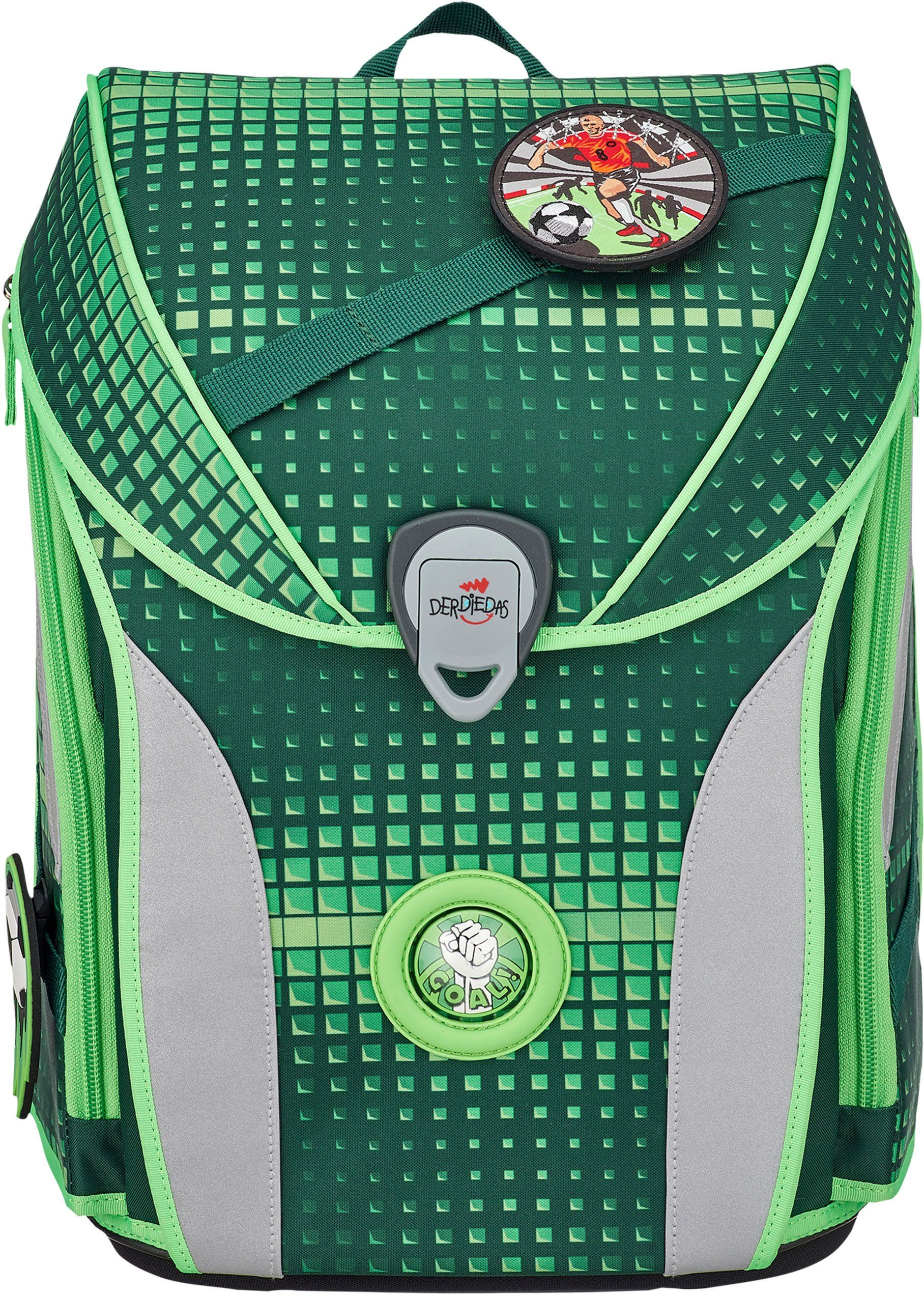 DerDieDas® Schulranzen ErgoFlex enthält Soccer (Set), Standard) (Global MAX, Recycled Buttons; Green Material recyceltes mit 3
