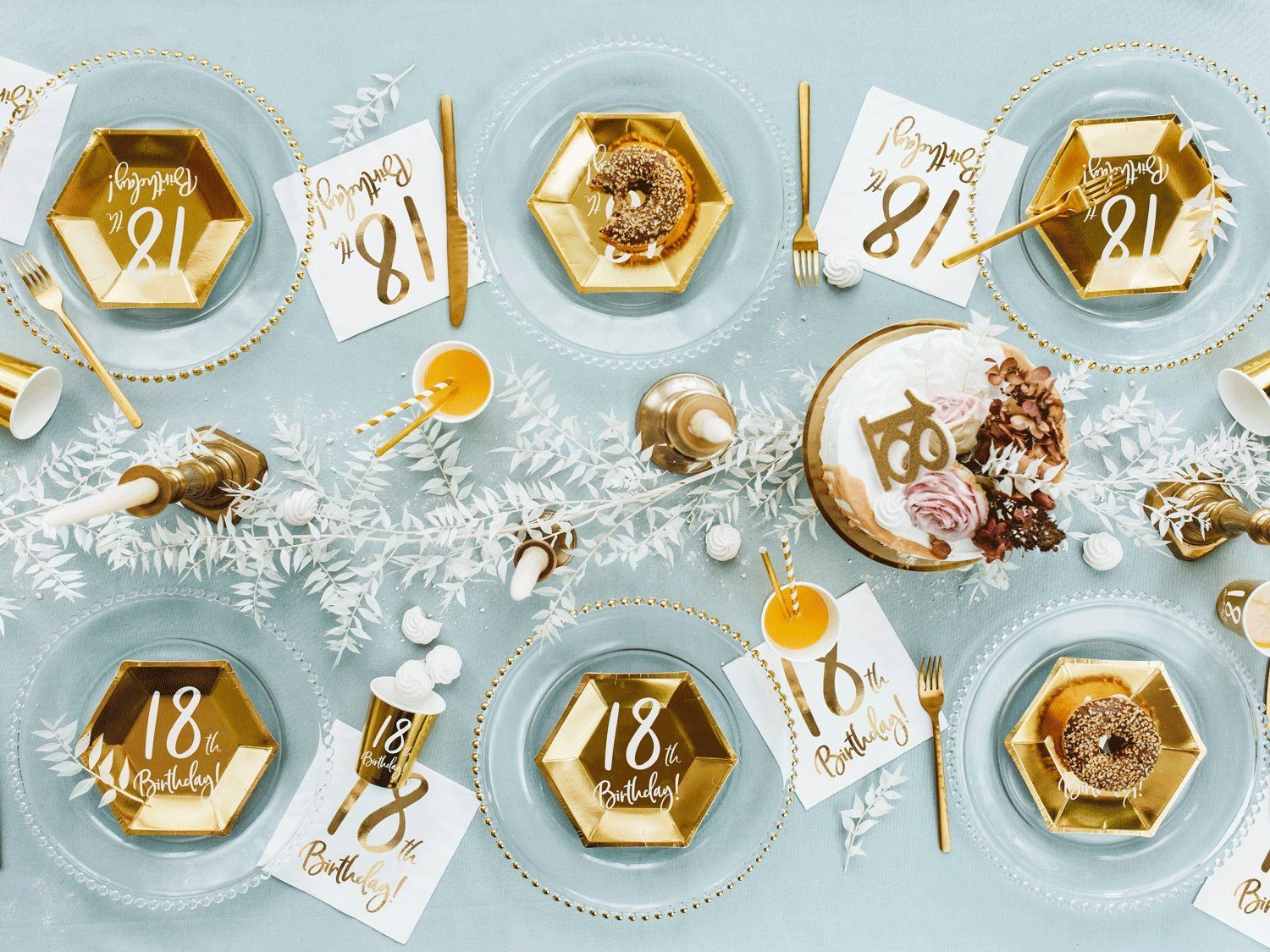 partydeco Papierserviette, Servietten 18. Geburtstag 33x33cm 20 Stück, weiß / gold