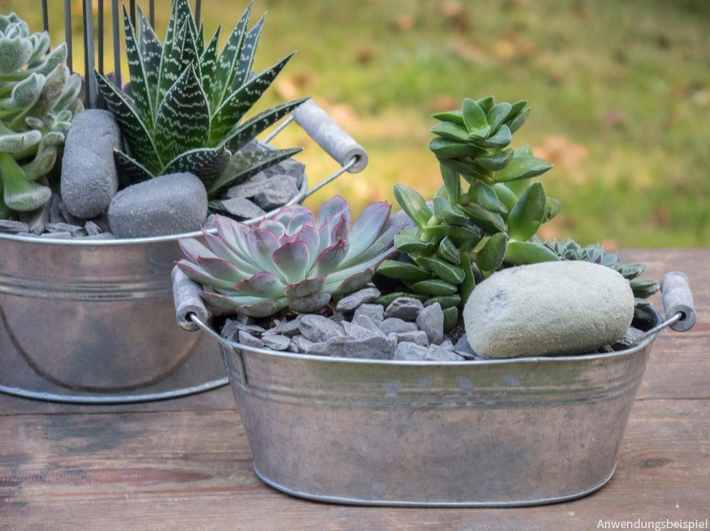 matches21 HOME & HOBBY Blumentopf Zinkwanne Zink-Schale als ovale Pflanzschale Deko-Schale 24 x 14 cm (1 St), Metall-Schale als Garten Pflanzkübel Blumenschale für draußen