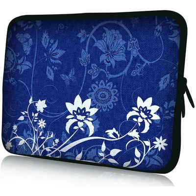 wortek Laptoptasche für Laptops bis 15,4", Blumen Ranke Blau Weiß, Wasserabweisend