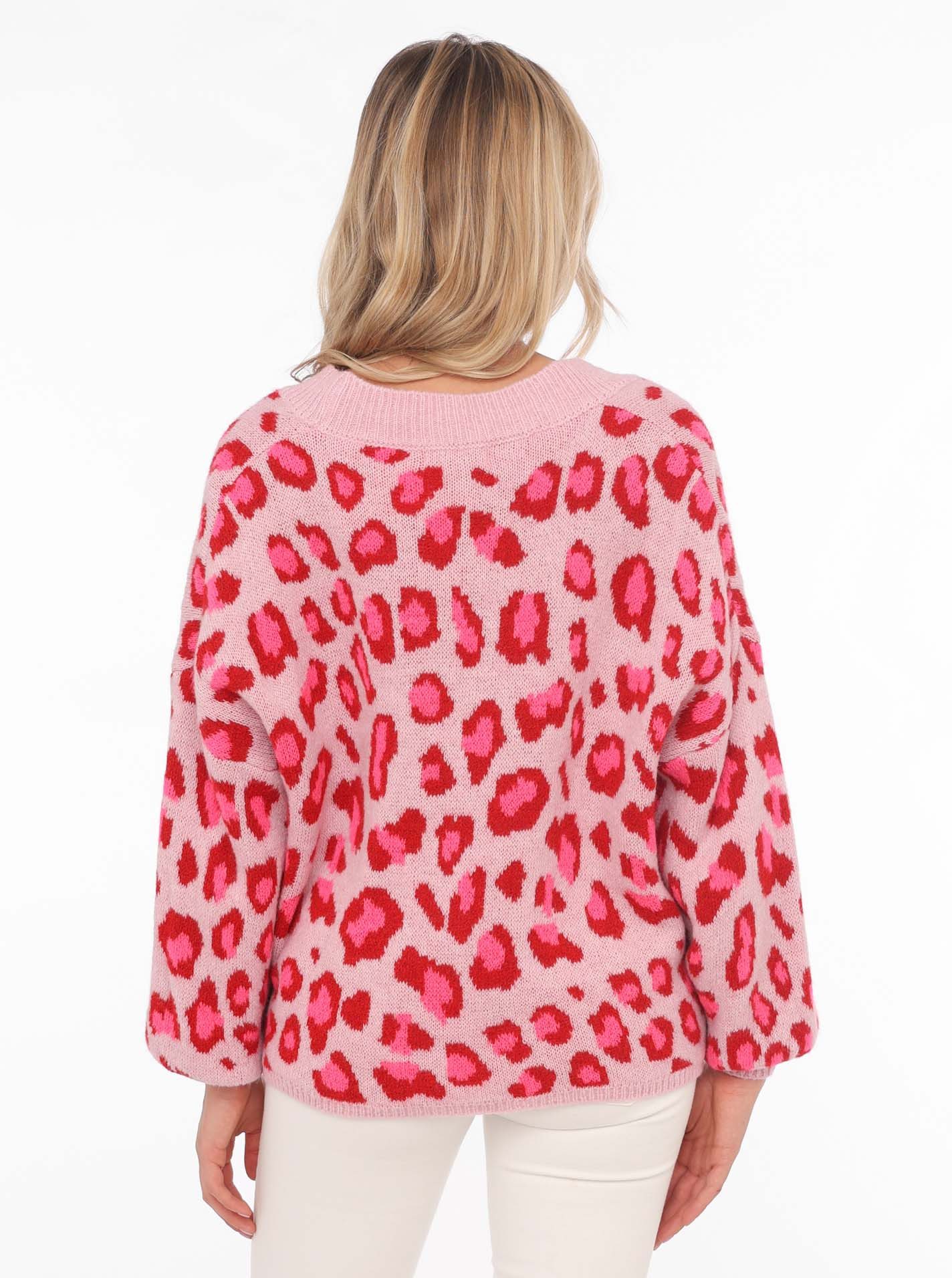 Zwillingsherz Strickjacke "Big Leo" One Size, Animal-Muster, Langarm, Knöpfe, tiefer V-Ausschnitt
