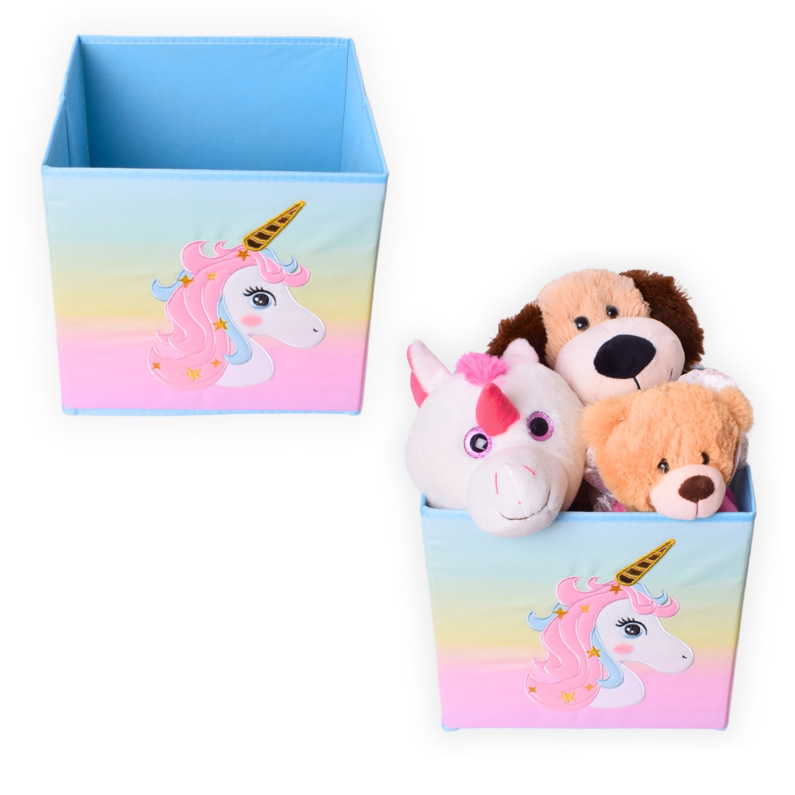 TE-Trend Spielzeugtruhe 4 Stück Aufbewahrungsbox Einhorn Regenbogen bestickt (4 St)